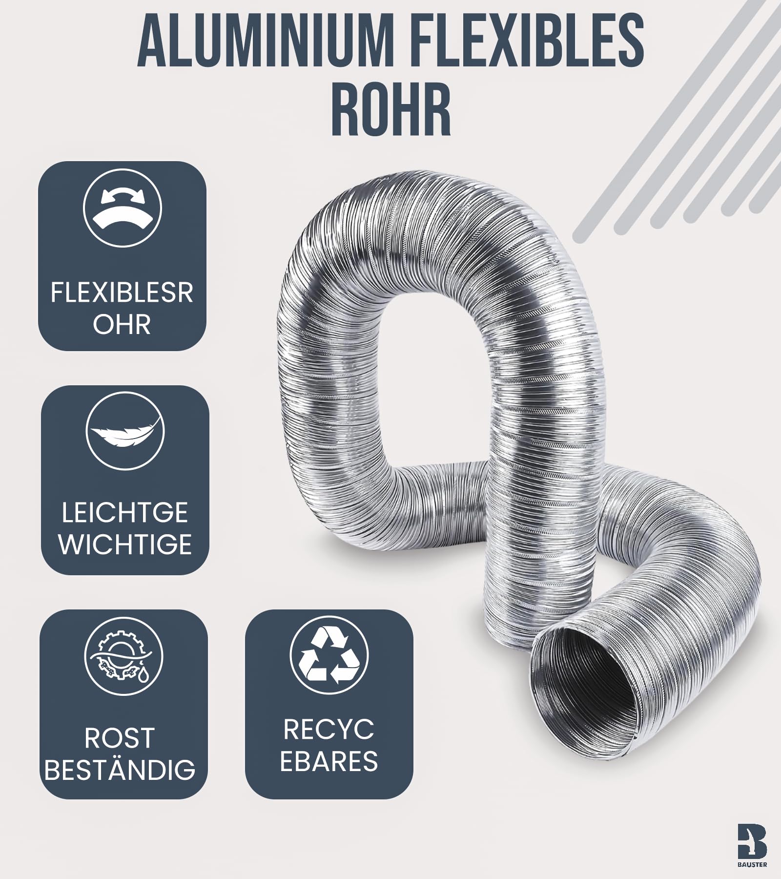 Alu Flexrohr Ø 140mm Länge 3m Abluftschlauch Klimaanlage Wellrohr Lüftungsschlauch Lüftungsrohr Trockner, Ofen Hitze Korrusionsbeständig