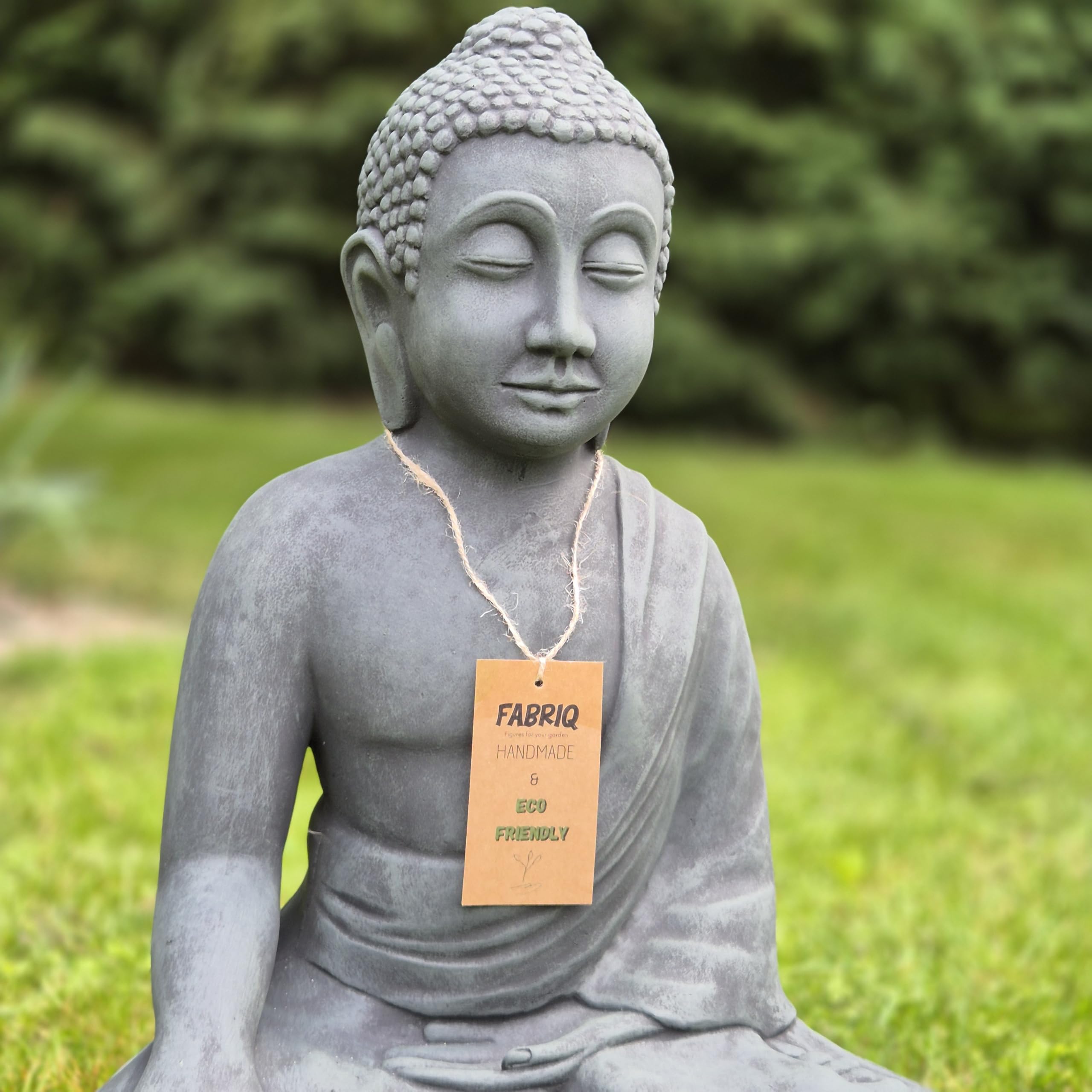 FABRIQ Statue de Bouddha - 50 cm - Noir/vert - 26 kg - Hauteur : 50 cm - En pierre massive résistante aux intempéries et au gel jusqu'à -30 °C - Décoration de jardin de qualité supérieure