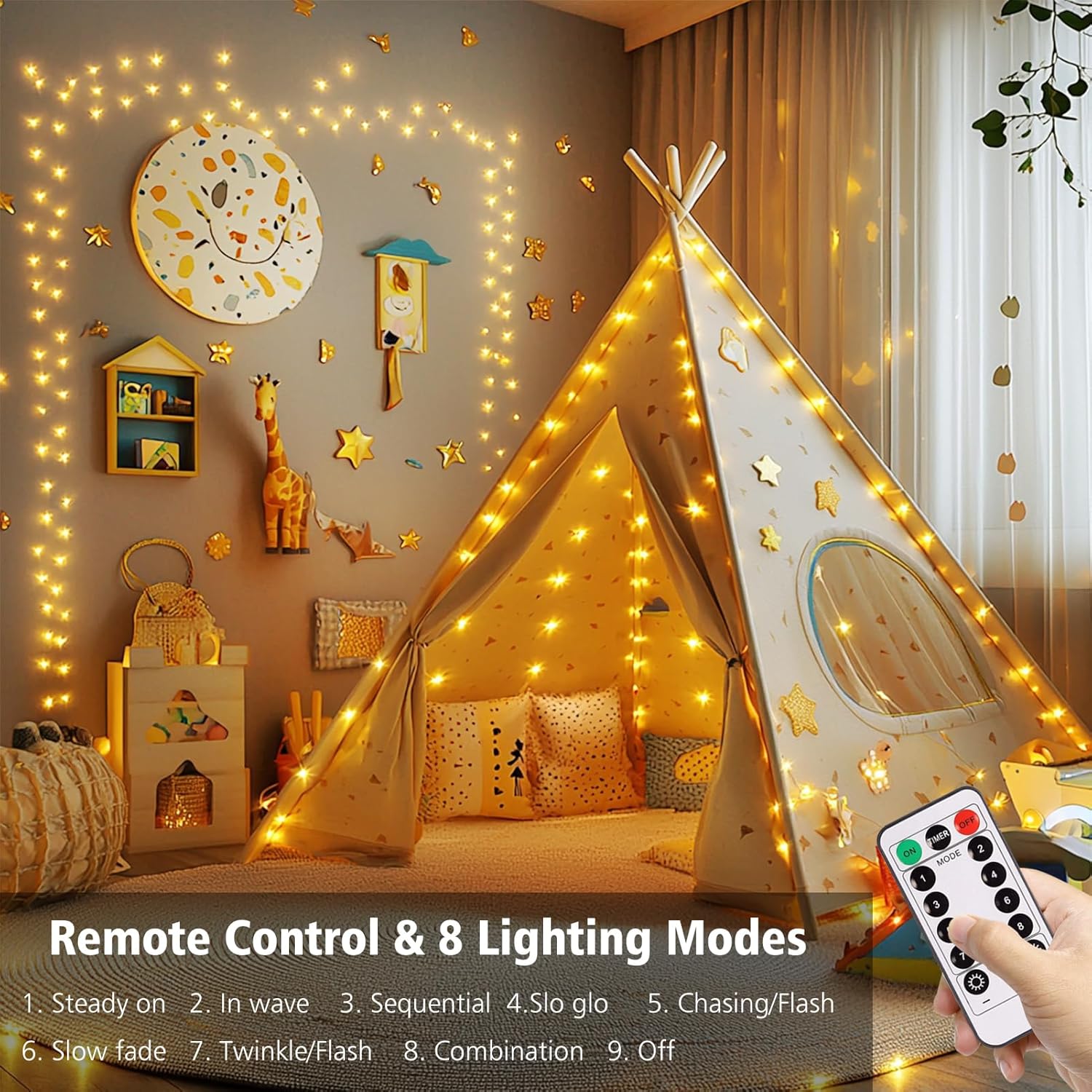 ZAIYW 4 Pack 16.5Ft 50LED Fairy Lights Battery Operated with Remote Control Timer 8 Modes, Waterproof Twinkle String Lights for Bedroom Wedding Xmas Tree Outdoor DIY Decor (Warm White) - Image 4