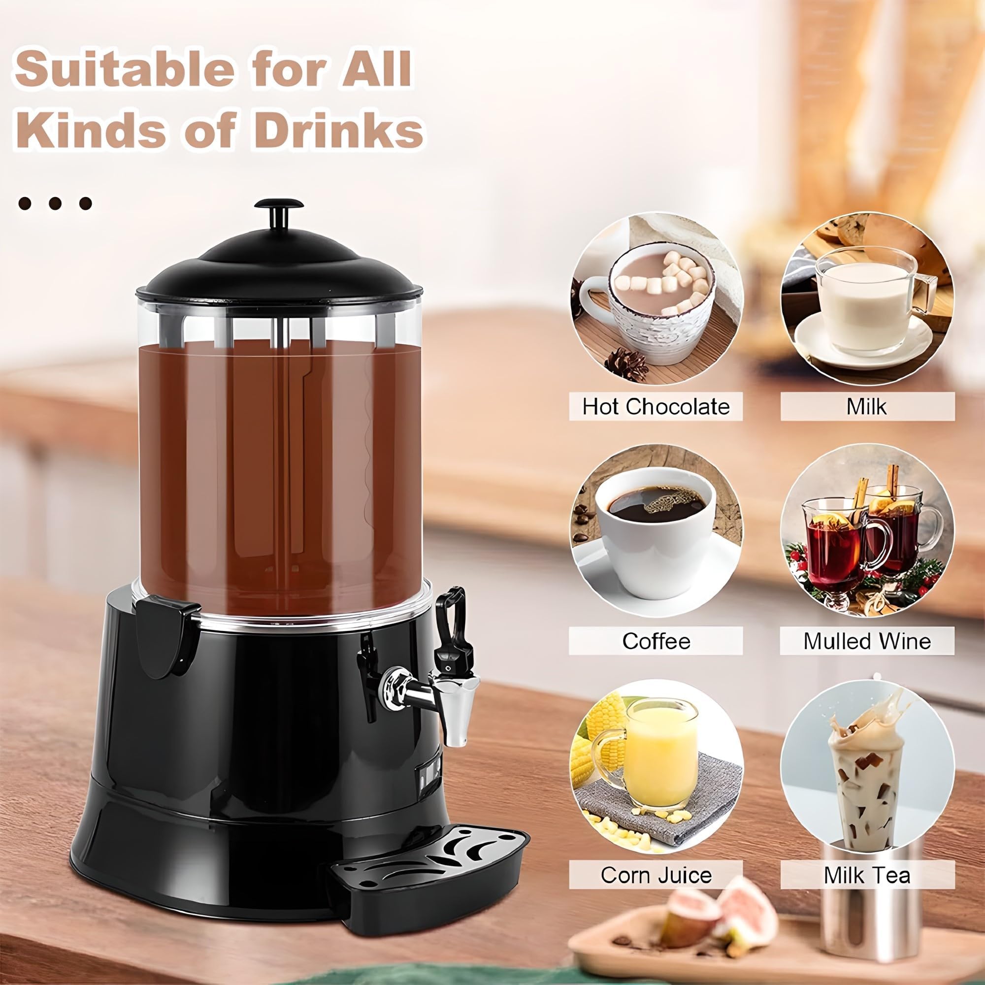 Dispensateur de Chocolat Chaud avec Affichage numérique LED et contrôle de la température (30-90 ° C / 86-194 ° F), 400W Party Beverage Warmer pour Chocolate & Cocoa Black 101L