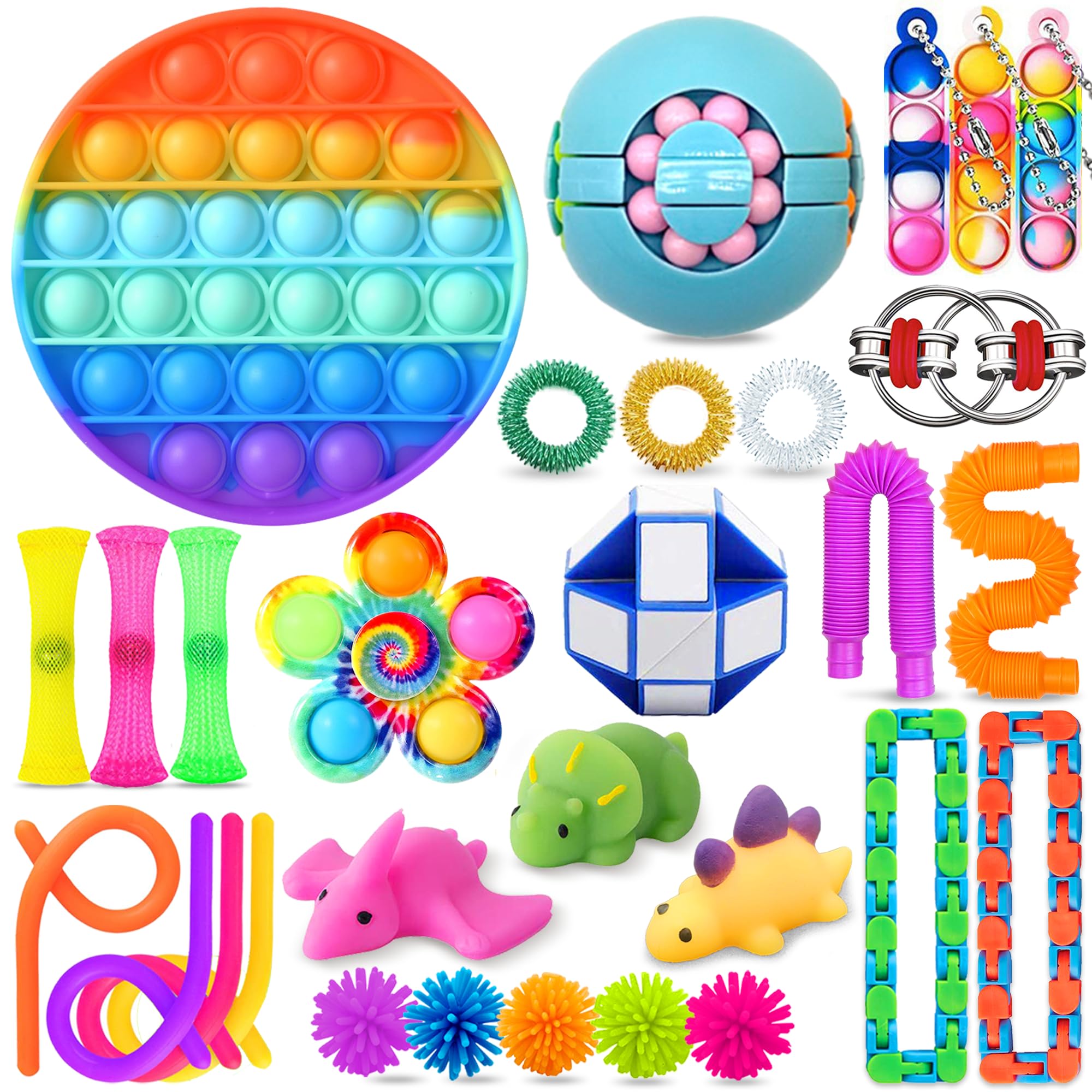 Chennyfun Fidget Sensory Toy Set, 30PCS Jouet Anti-Stress Kit, Fidget Cube Jouets Anti-Stress Jouet à soulagement du Stress, Mochi Toys, pour Enfants avec Soulagement de l'anxiété,Autisme et TDAH