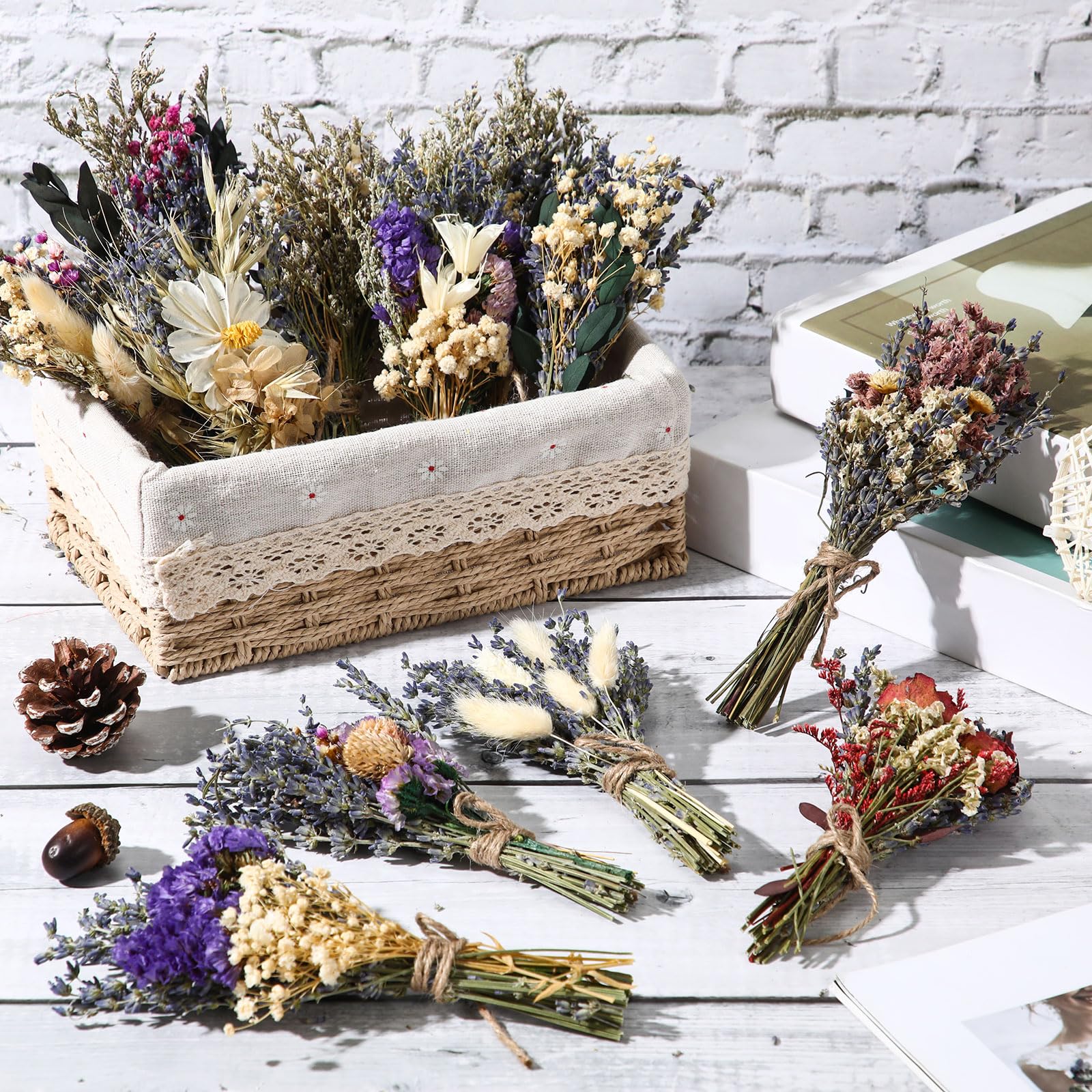 Layhit Boho-Trockenblumenstrauß, Mini-Hochzeit, handgefertigt, Trockenblumen, Dekoration für Vasen, Basteln, Foto-Boutonniere für Männer, Blumenpflanze für Brautjungfer, Geschenk,