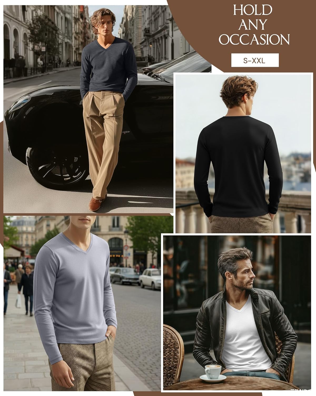 4 Pack Men's Thermal V Neck Shirts Fleece Lined Long Sleeve Sweatshirts Loose Fit Casual Winter Underwear Tops - Image 3