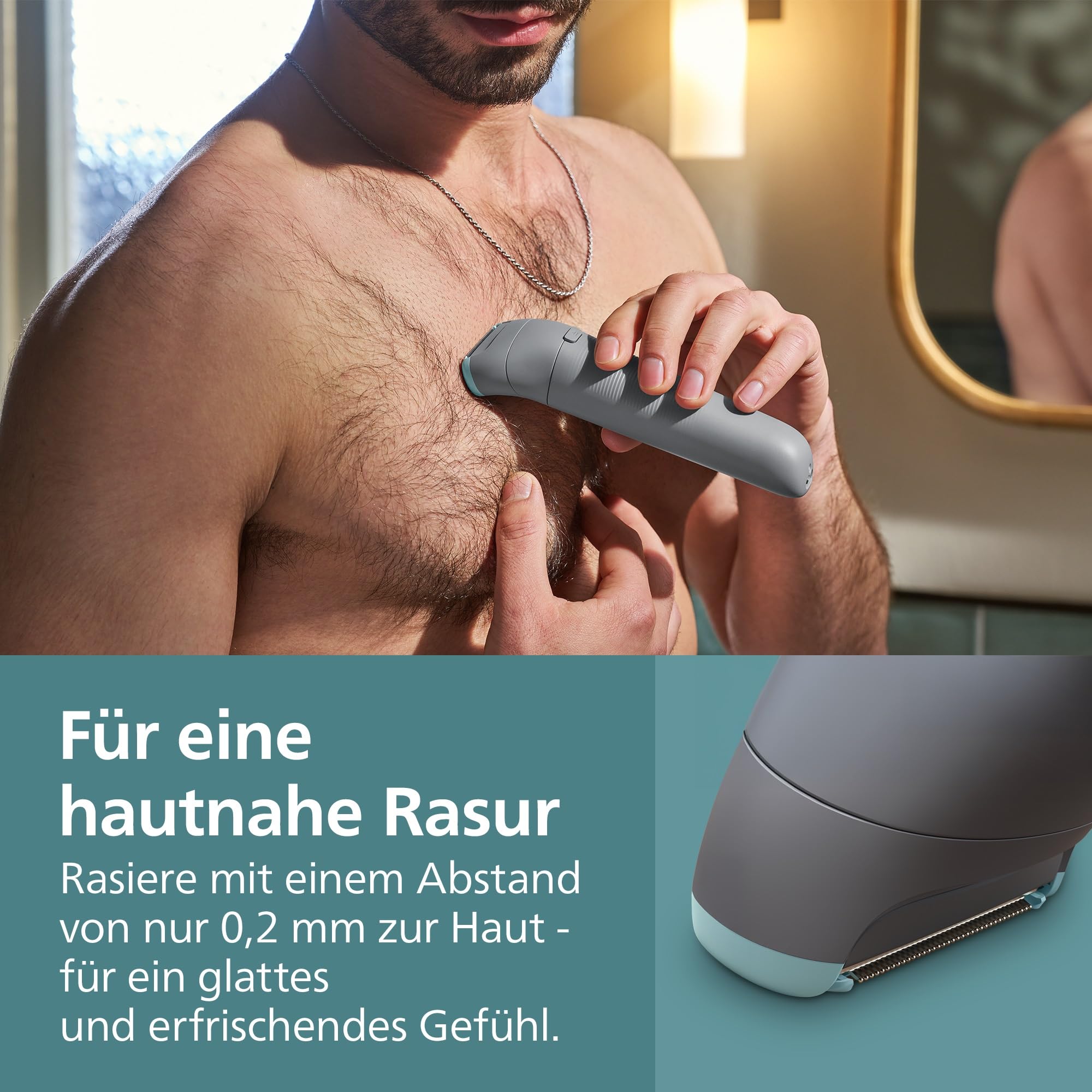 Philips Bodygroom 3000er-Serie – Herrentrimmer mit Dreifachschutz-Rasiersystem, trimmen und rasieren im Intimbereich, hautnah und besonders schonend, 100% duschfest, 80 Min. Laufzeit, BG3480/15