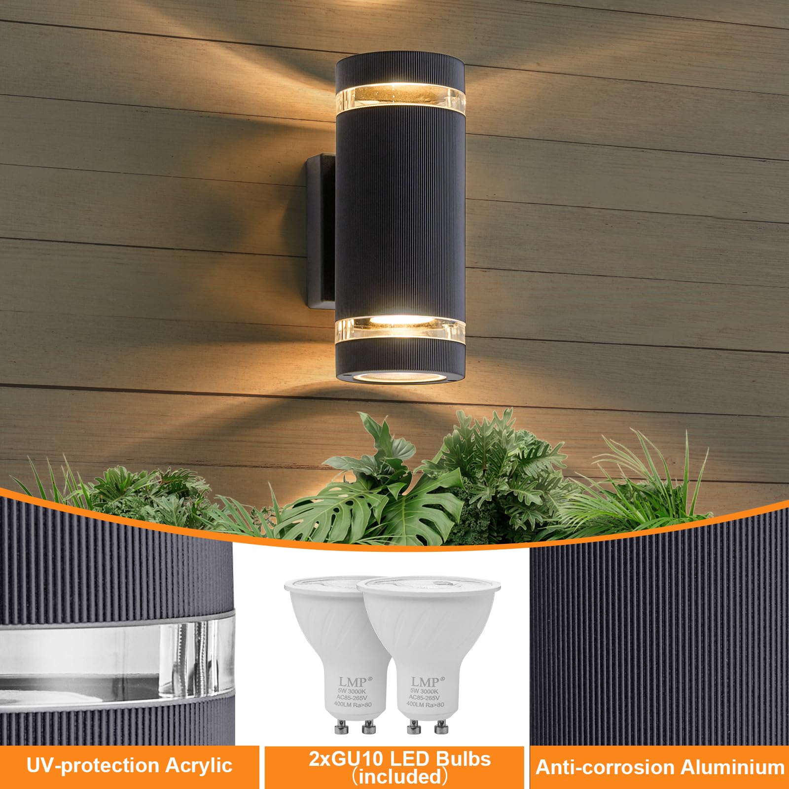 LMP Outdoor Wall Lights Mains Powered, Up Down Outside Lights Anthracite - Image 3