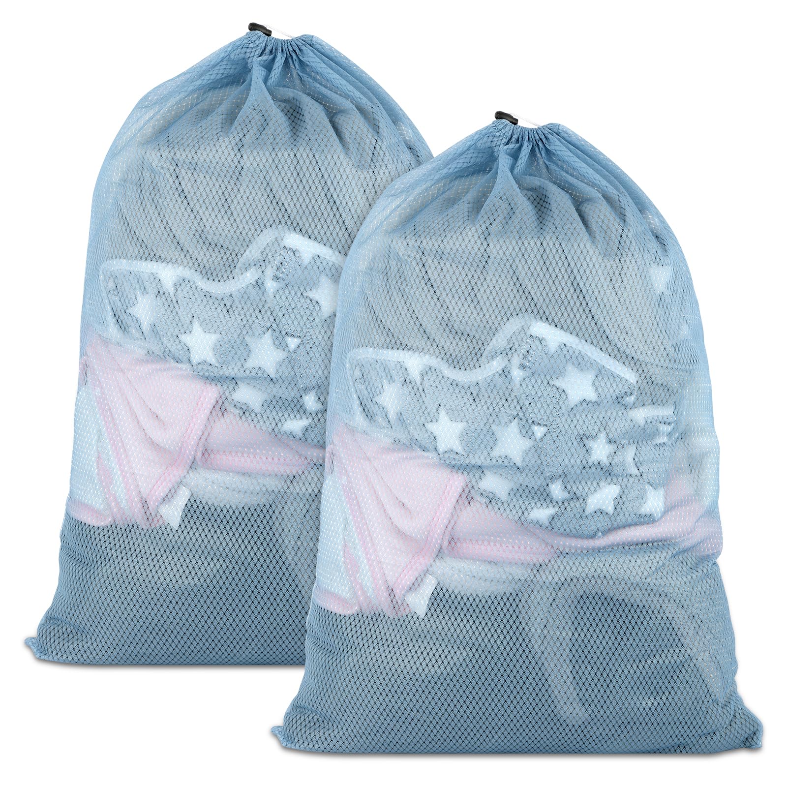 2 Pack Mesh Laundry Bags, 23 x 34 Inches Heavy Duty Mesh Laundry Bag, Large Laundry Drawstring Bag for College, Dorm, Travel, Family and Apartment Dwellers, Aqua