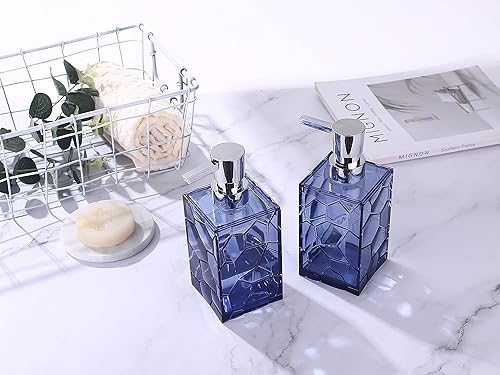 Miniatura 4 de Paquete de 2 dispensadores de jabón azul transparente dispensador de loción de jabón de manos de plástico acrílico con bomba para baño y cocina