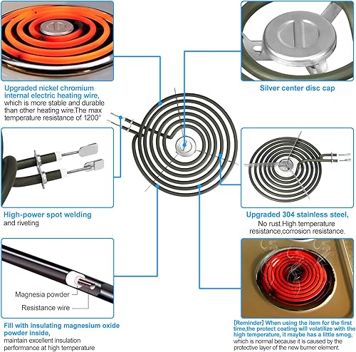 Miniatura 2 de S-Union Paquete de 4 quemadores de estufa eléctricos WB30M1 WB30M2 de repuesto para elemento de estufa GE Hotpoint Kenmore, 2 piezas WB30M1 de 6