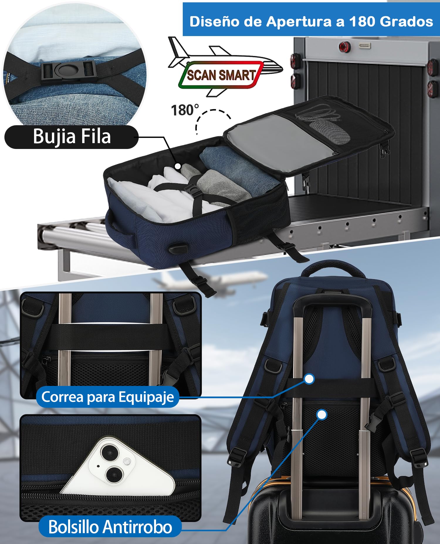 KLOSTAIN Mochila Viaje Cabina Avion 40x20x25 para Ryanair 20L Mochila Cabina Equipaje de Mano Bolso Mochilas Hombre para Port - 2