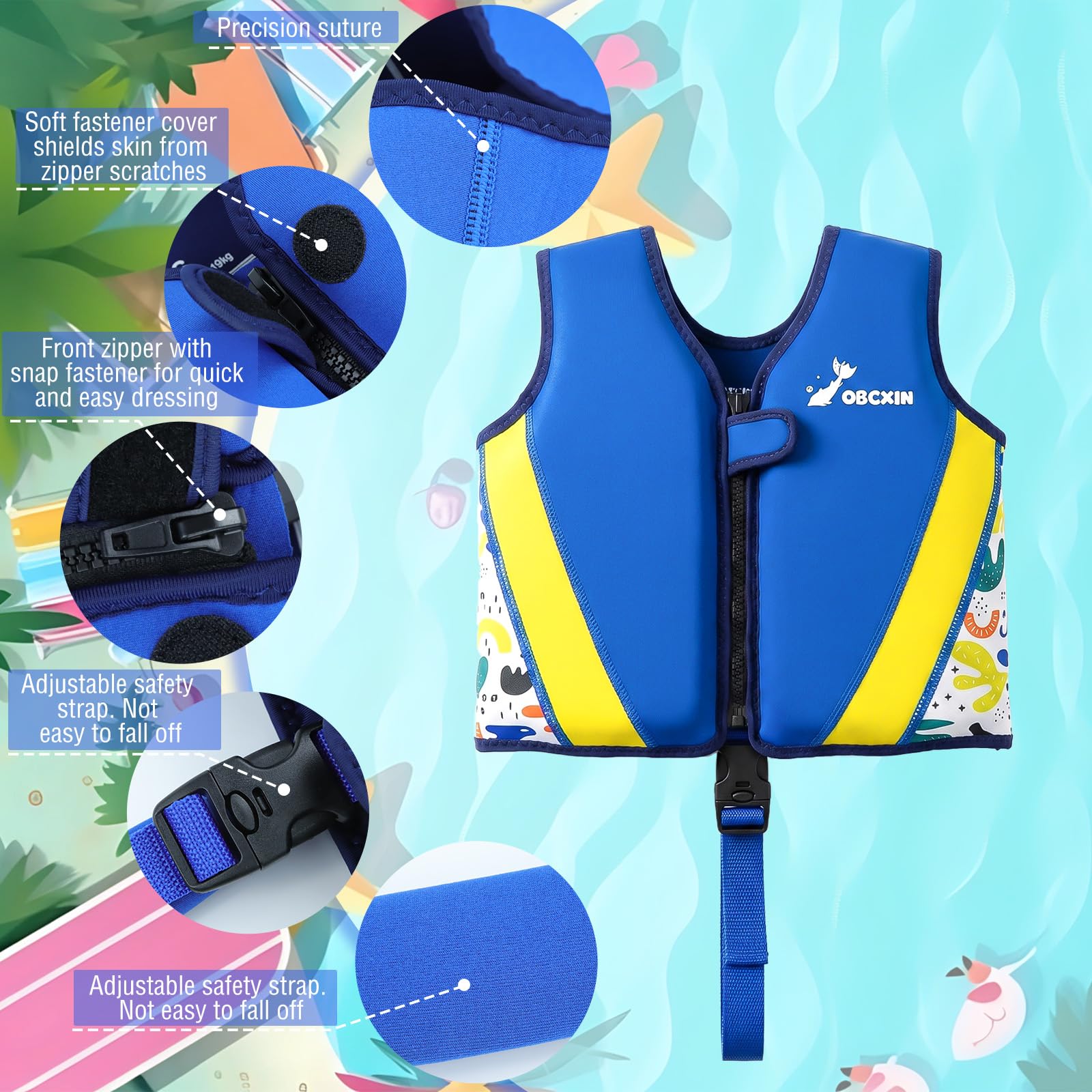 Chaleco de Natación para Niños,Chaleco Flotador de Neopreno con Correa de Seguridad Ajustable,Mejorar la Flotabilidad de Natación
