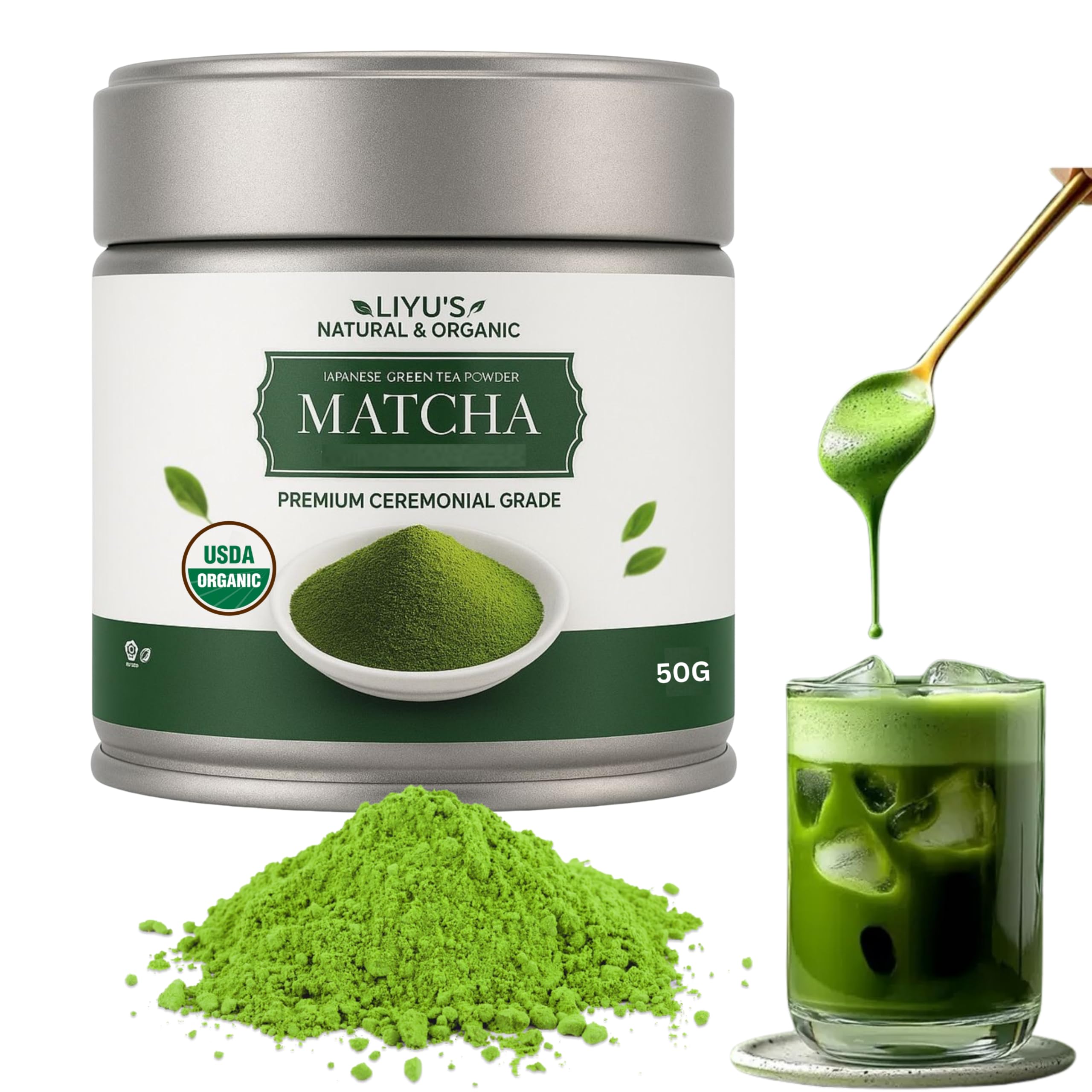 Japanese Premium Organic Ceremonial Grade Matcha TIN 50g-1 76oz Green Tea Powder Pure Raw Authentic Hand Picked-First Harvest