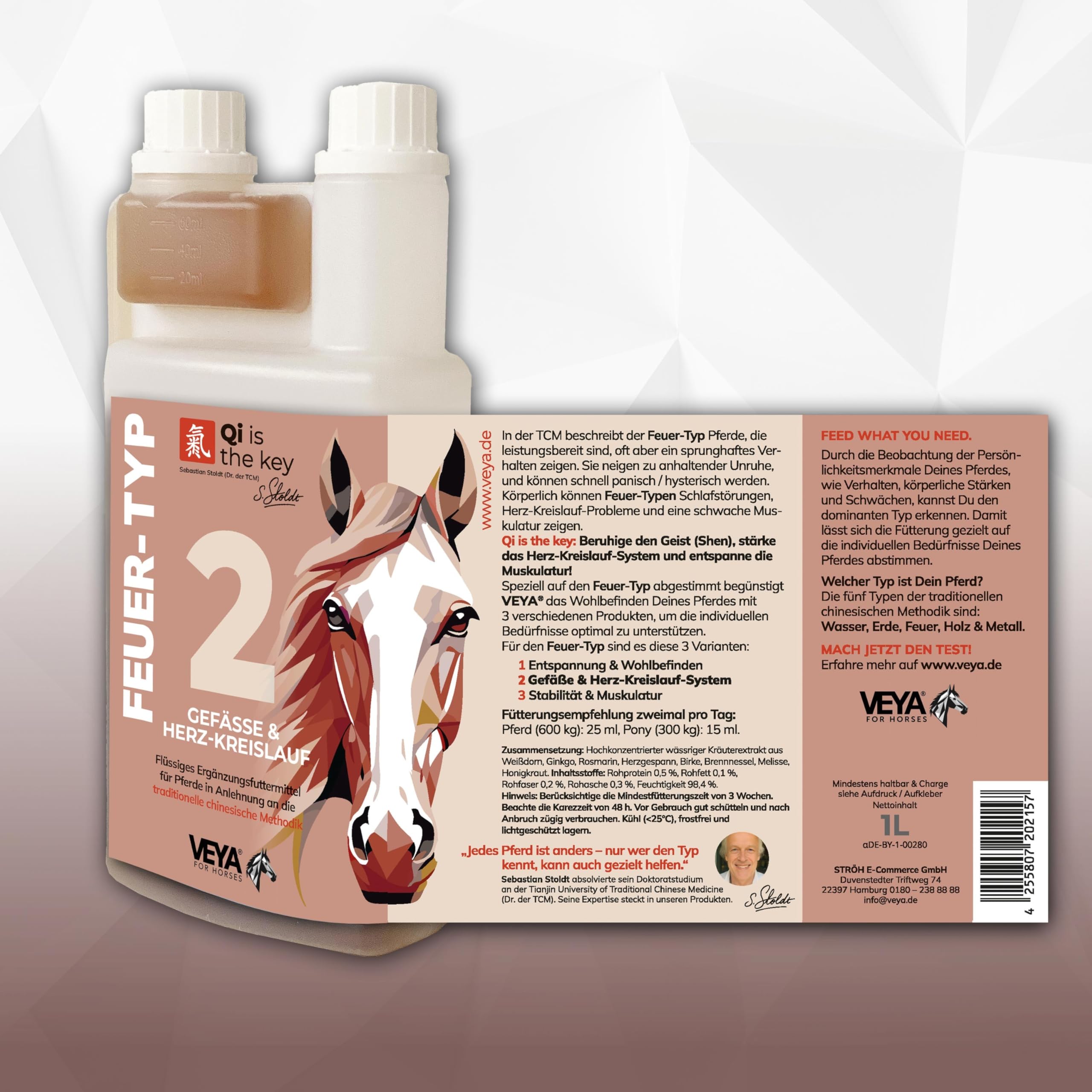 VEYA® by STRÖH Feuer-TYP 2 Gefäße & Herz-Kreislaufsaft (1L) • Ergänzungsfuttermittel für Pferde mit Weißdorn, Ginkgo & Herzgespann • Natürliche Unterstützung des Kreislaufsystems