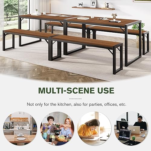 Miniatura 27 de IMUsee Juego de mesa de comedor de 3 piezas de 47.2 pulgadas para 4 con bancos, marco de metal resistente, comedor de cocina pequeño que ahorra