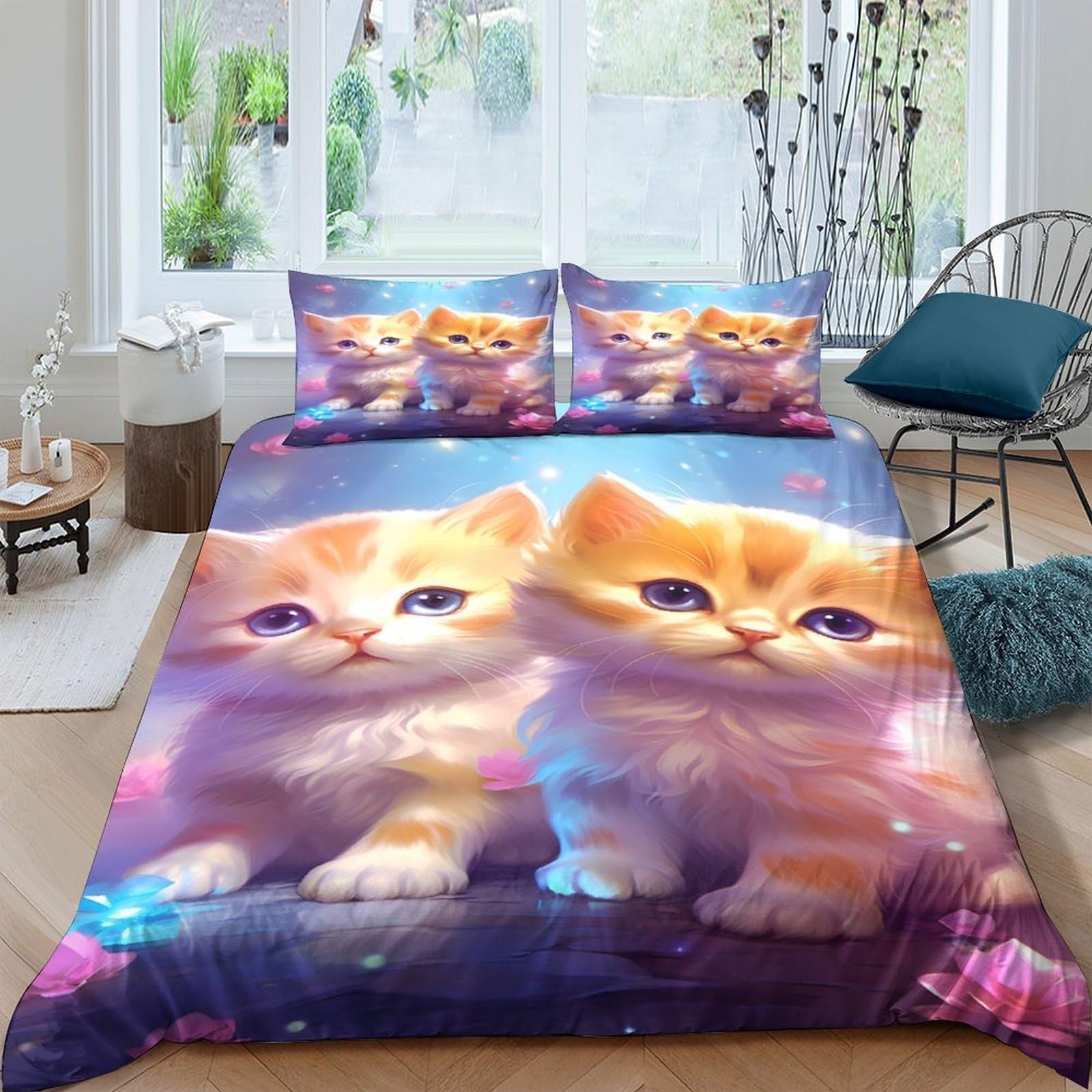 Ctjqhvkz Style-8 3D Printed Cute Orange Cat Fitted Sheet Microfiber Soft Anti-Slip Bed Cover For Bedroom Guestroom Dorm Decor Single（135X200cm）