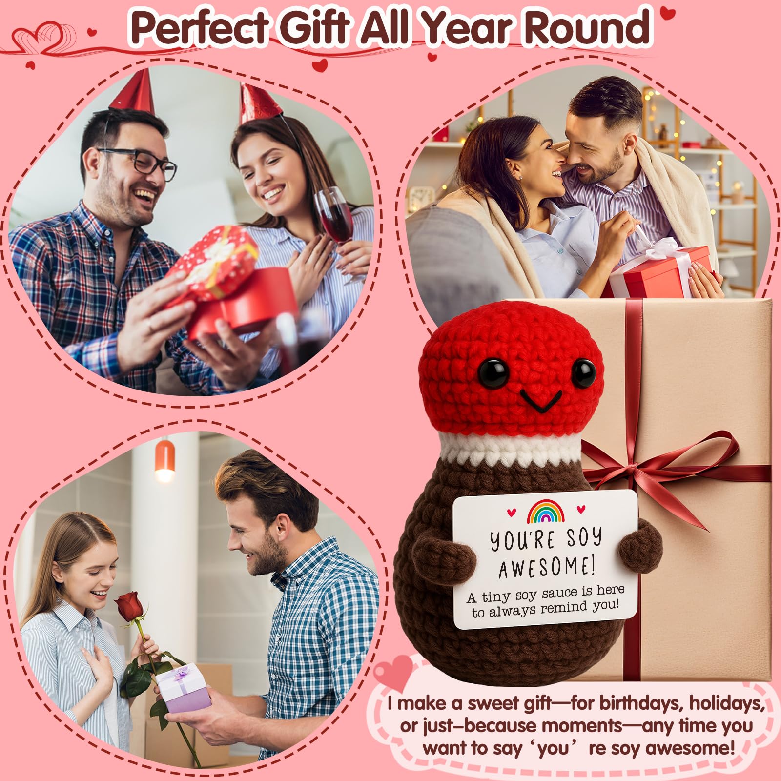 Funny Birthday Gifts for Sushi Lovers Men Women, Crochet Soy Sauce You're Soy Awesome Unique for Boyfriend Girlfriend, Novelty Japanese Foodie Desk Decor & Mothers Day