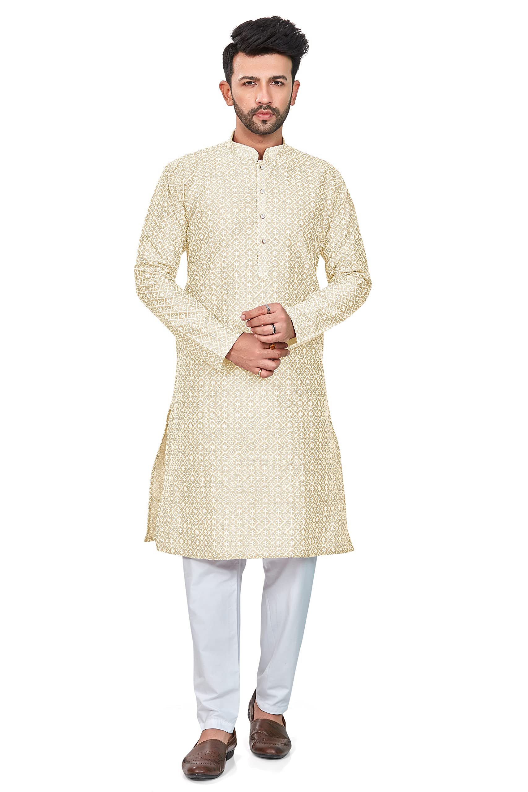 Men's Pure Cotton Lucknowi Kurta Pyjama Set Colour