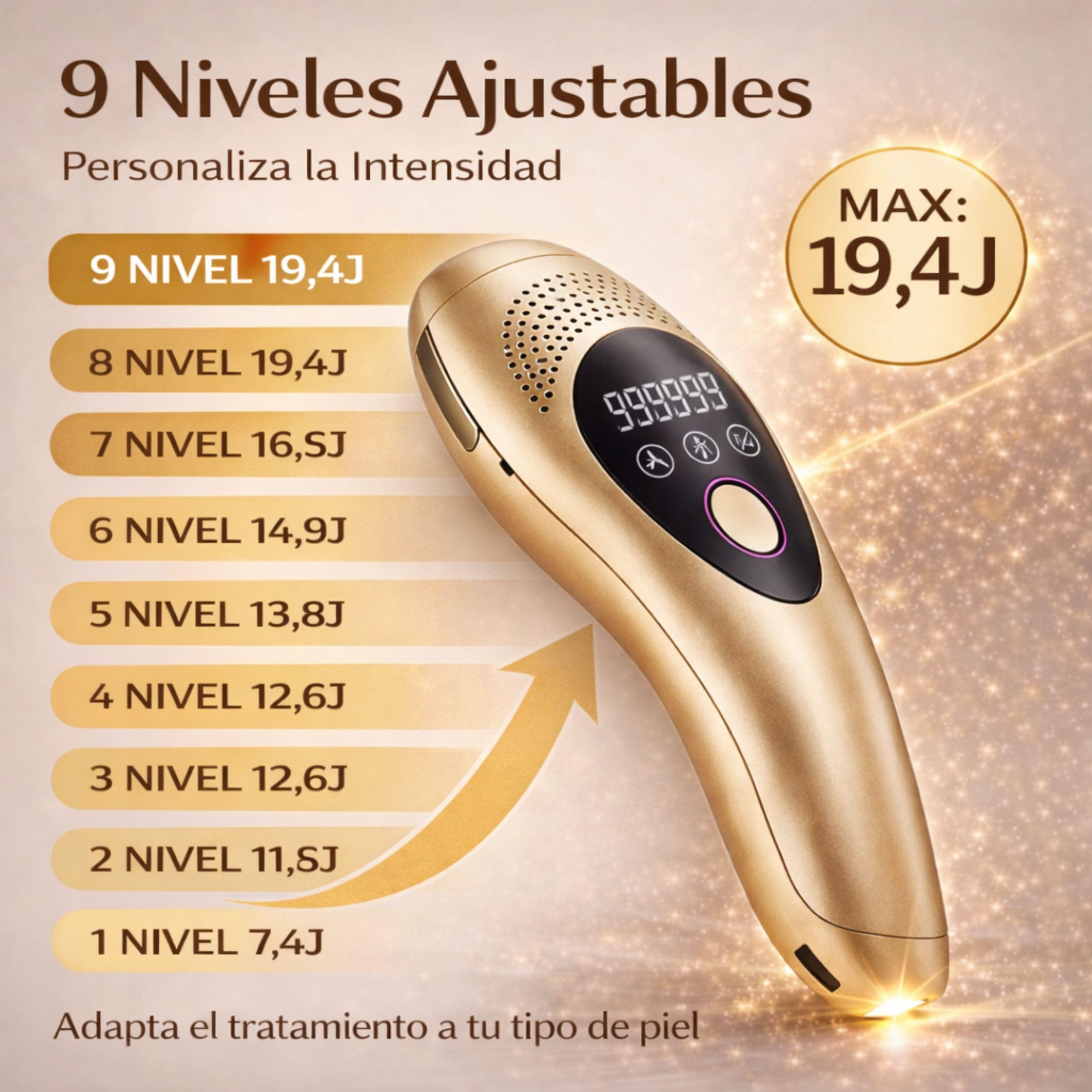 Depiladora laser mujer y hombre – 999999 flashes luz pulsada ipl - pantalla lcd -elimina el vello sin dolor - 9 niveles energia - 3 modos HR SC RA con refrigeracion - facial y corporal