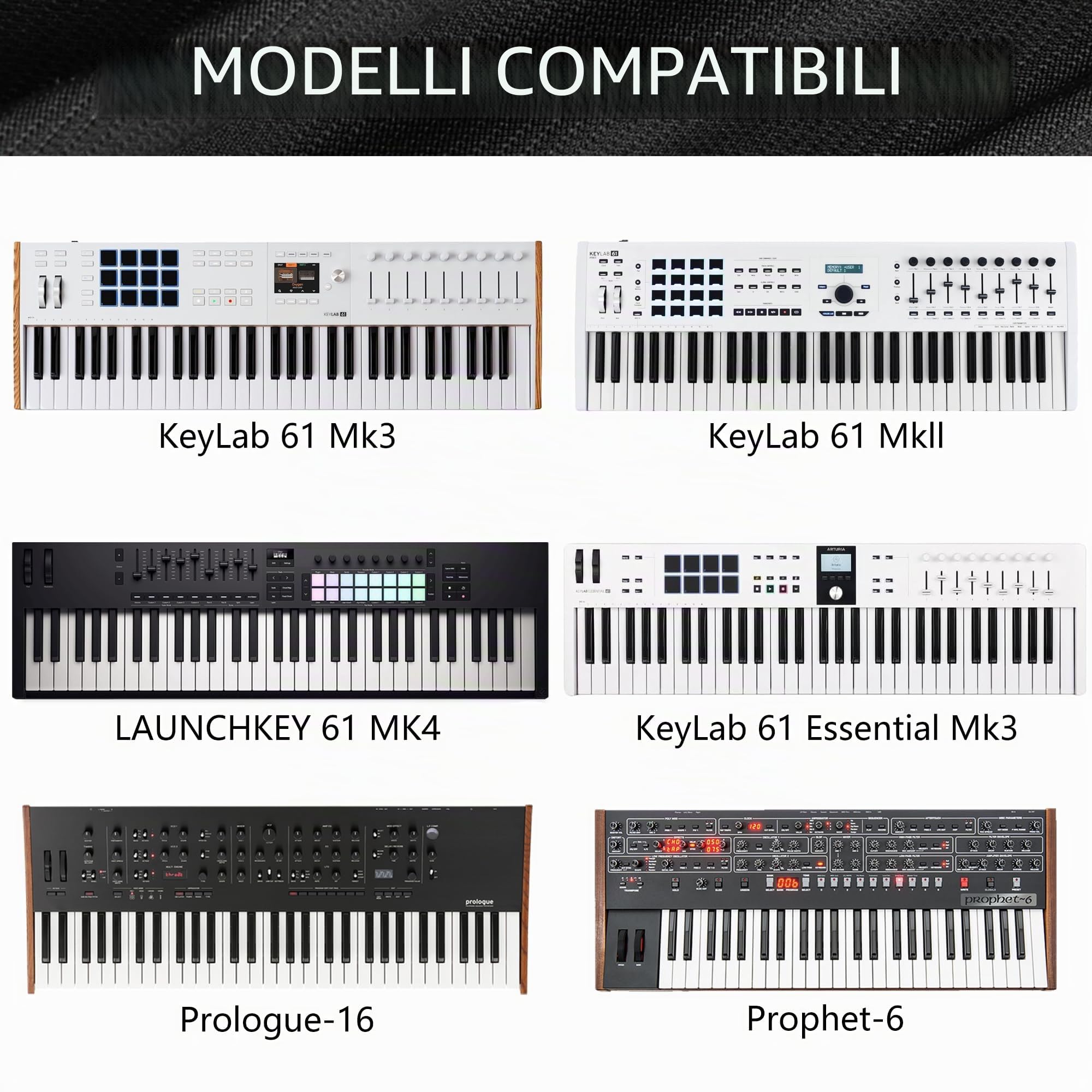 Musiin Copertura antipolvere per tastiera pianoforte a 61 tasti, compatibile con Novation LAUNCHKEY 61 MK4, Roland 61K, 61P, Arturia KeyLab 61 Mk3, Mk2, 61 Essential Mk3, design con protezione