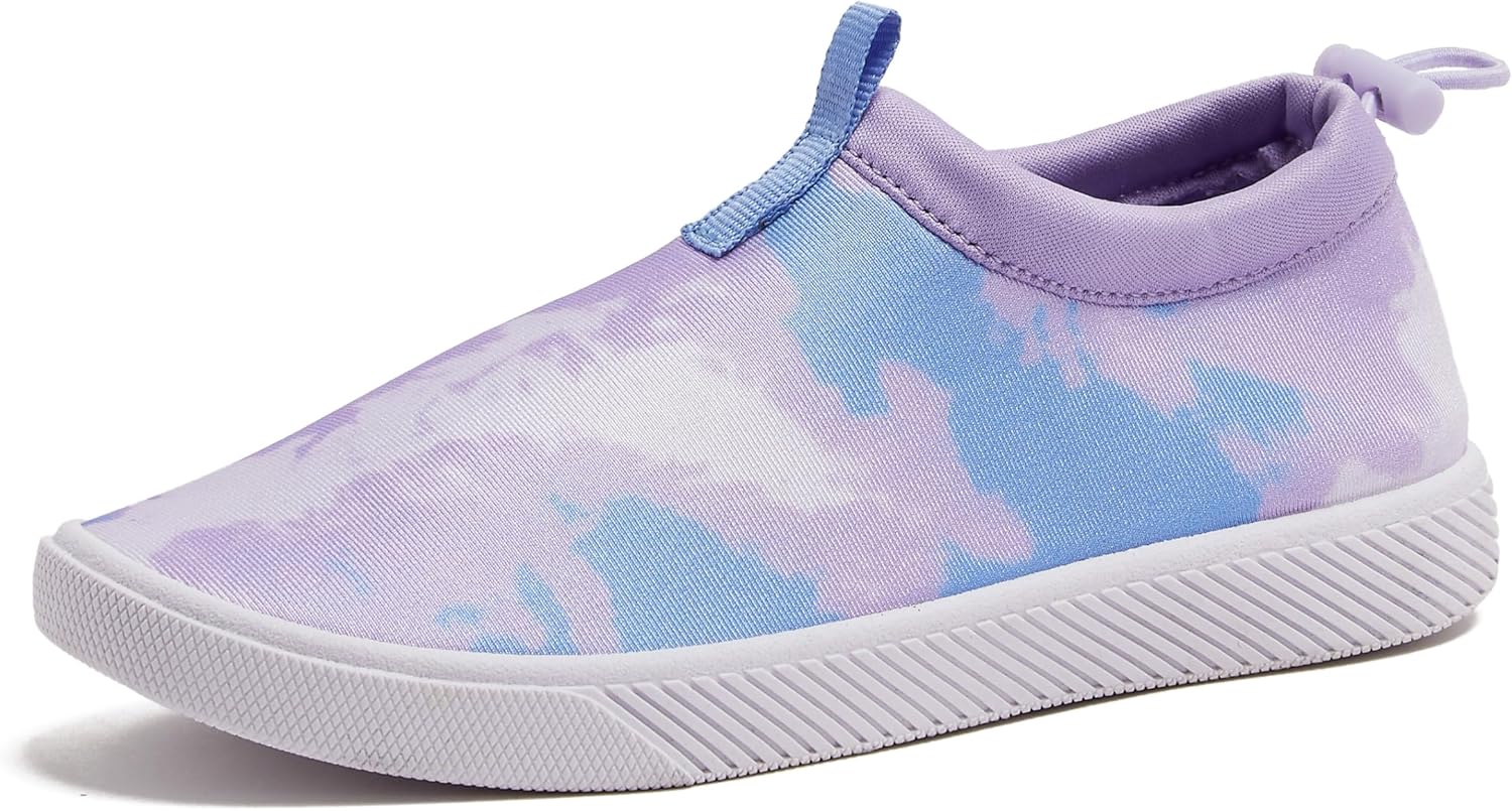 Lands' End Kids Water Shoes, Boys and Girls Water Shoes for Kids, Quick Dry Slip On Aqua Swim Shoes for Kids Pool or Beach, Purple Tie Dye or Navy Blue, Size 1 Little Kid to 7 Big Kid Youth 3 Little Kid Lavender/Multi