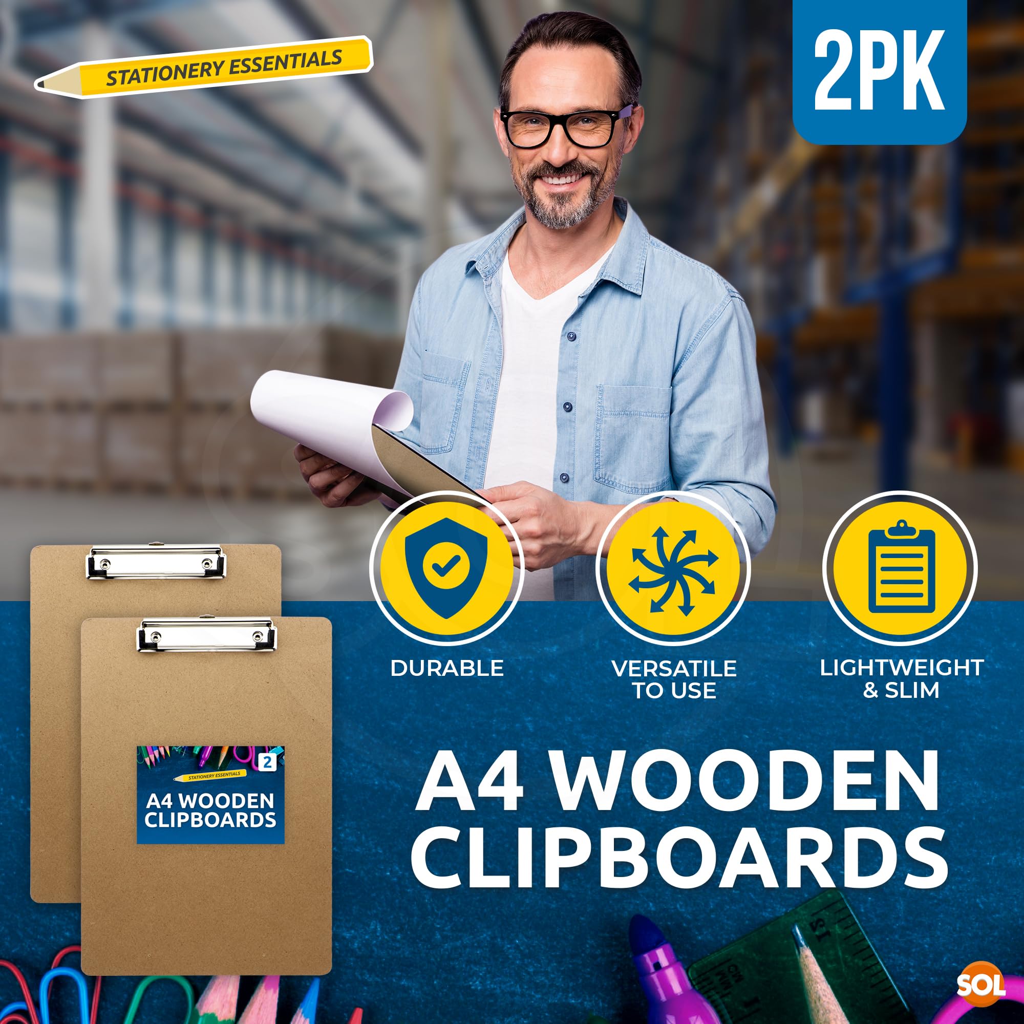 SOL 2pk A4 Wooden Clipboards, Smooth Writing Surface Clipboard A4 with Metal Clip, Portable - Image 3