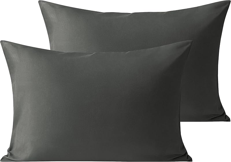 Microfiber Pillow Cases Standard Set of 2 with Envelope Closure Shrinkage and Fade Resistant Pillowcases(Dark Grey,20x26 Inches)