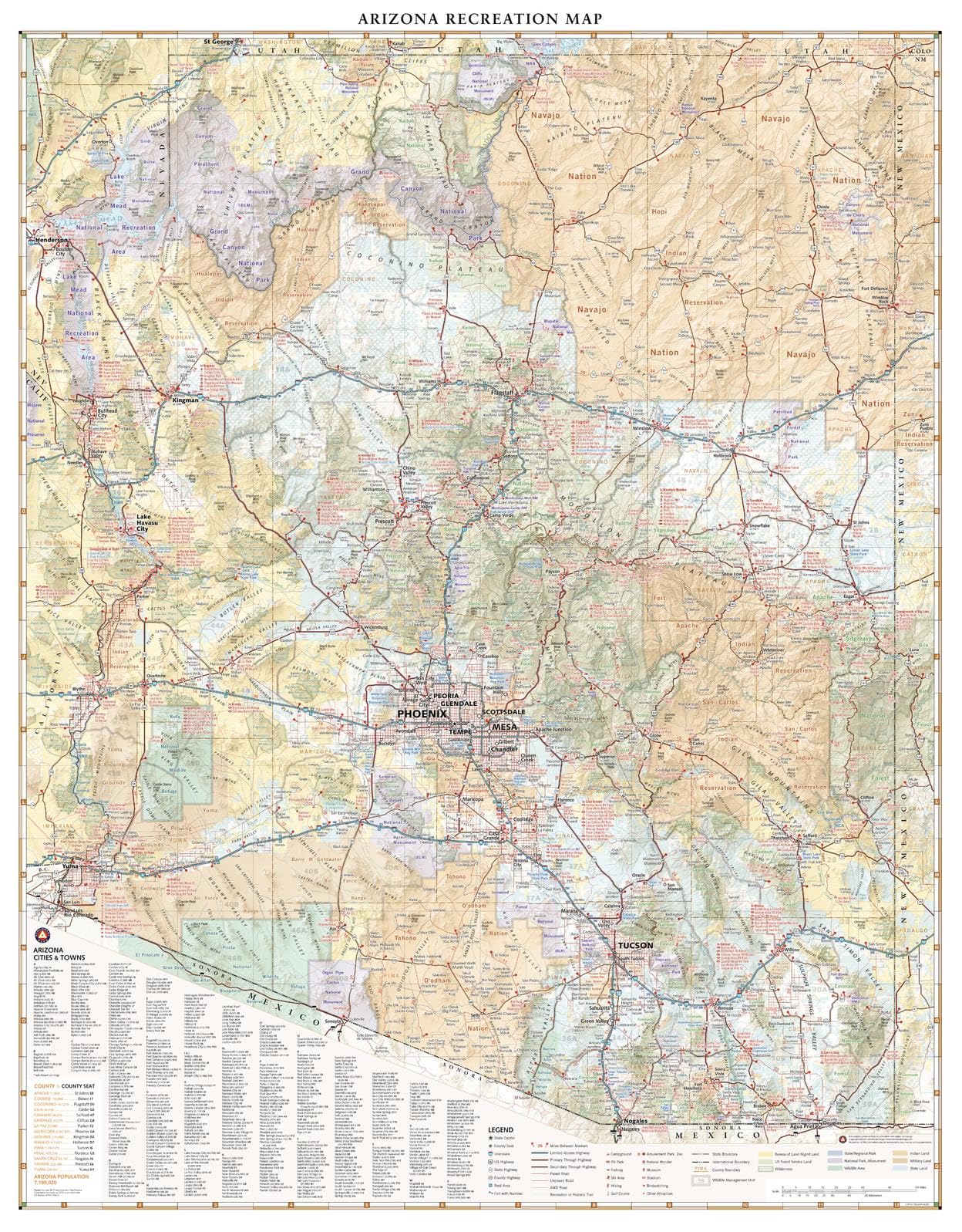 Snapklik.com : Benchmark Maps: Arizona Recreation Wall Map