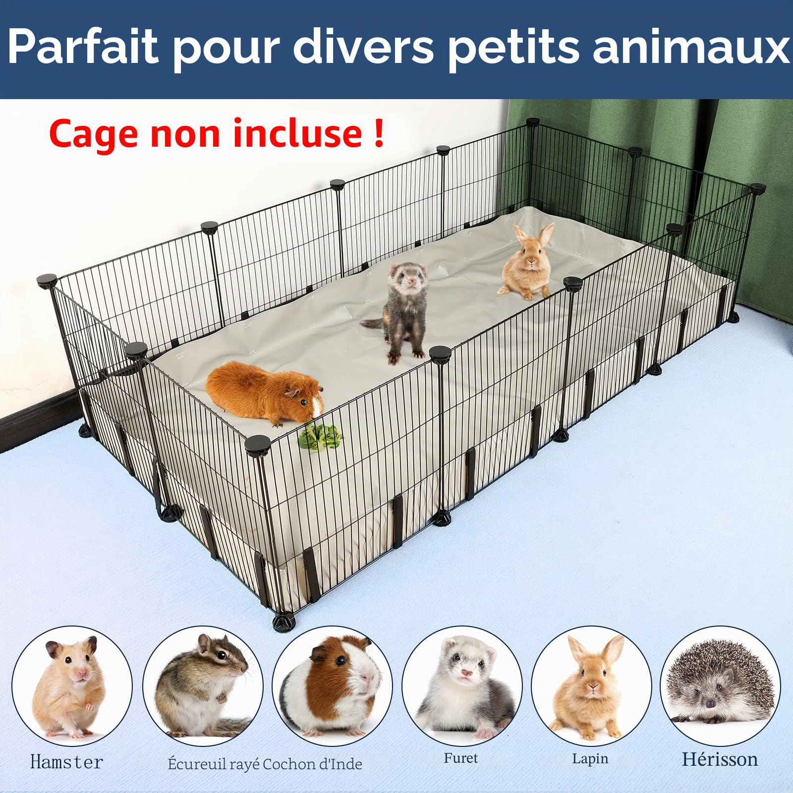 Cage pour Cochon d'Inde imperméable en Tissu Oxford(Cage Non Incluse),Cage pour Petit Animal,Coussinets Pipi lavables pour Lapin et Hamster