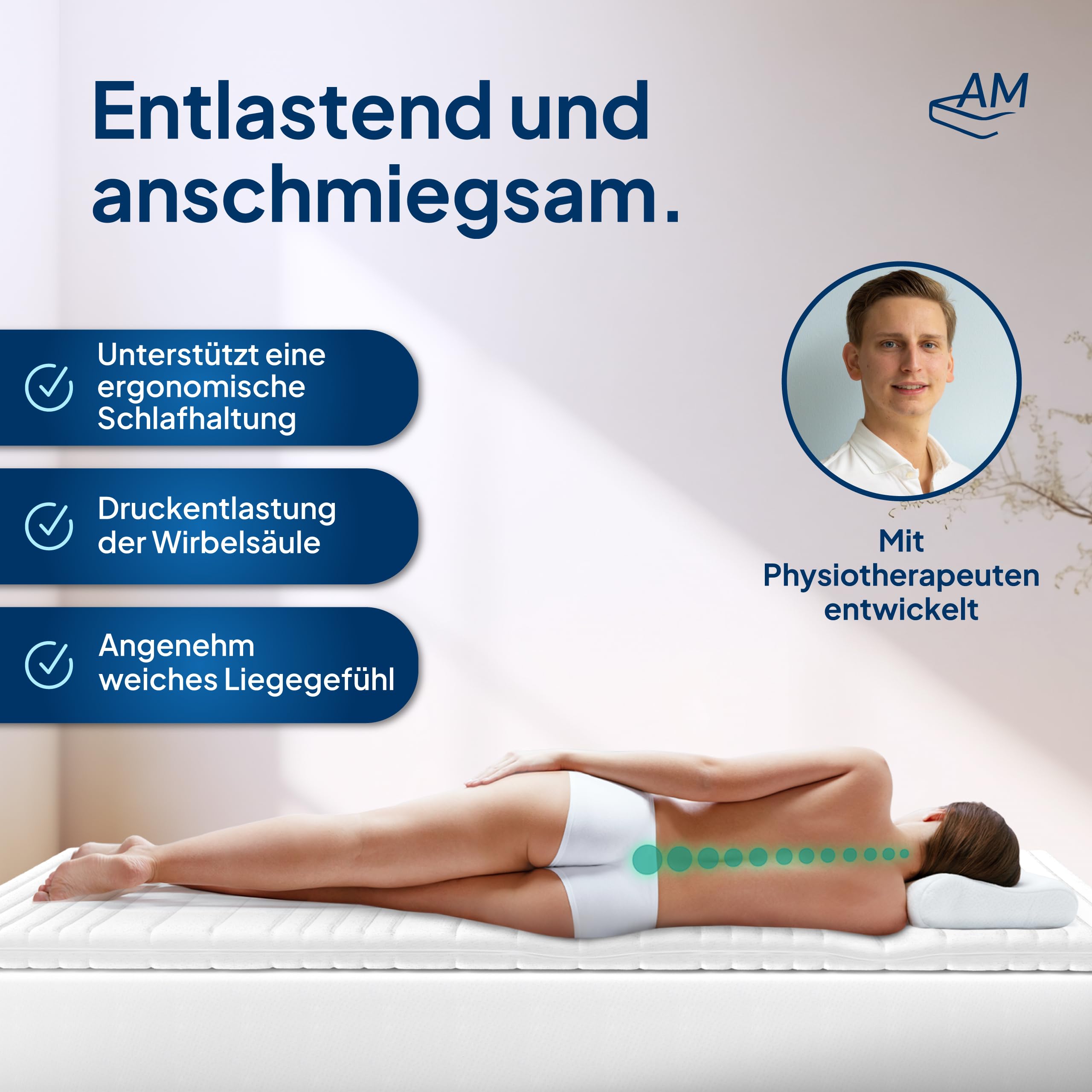 AM Qualitätsmatratzen Sobrecolchon refrescante 90x200 de Gel - Topper Made in Germany - Cubre colchon refrescante Anti sudoración con Funda Lavable - Topper 90x200 cm Transpirable