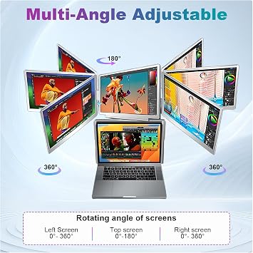 15.6 Laptop Screen Extender Monitor, 1080P FHD Tri-Screen Portable Monitor One Cable Connection, Ultra Thin with 360 Rotation Attach & Play Compatiable with Windows/Mac/Linux