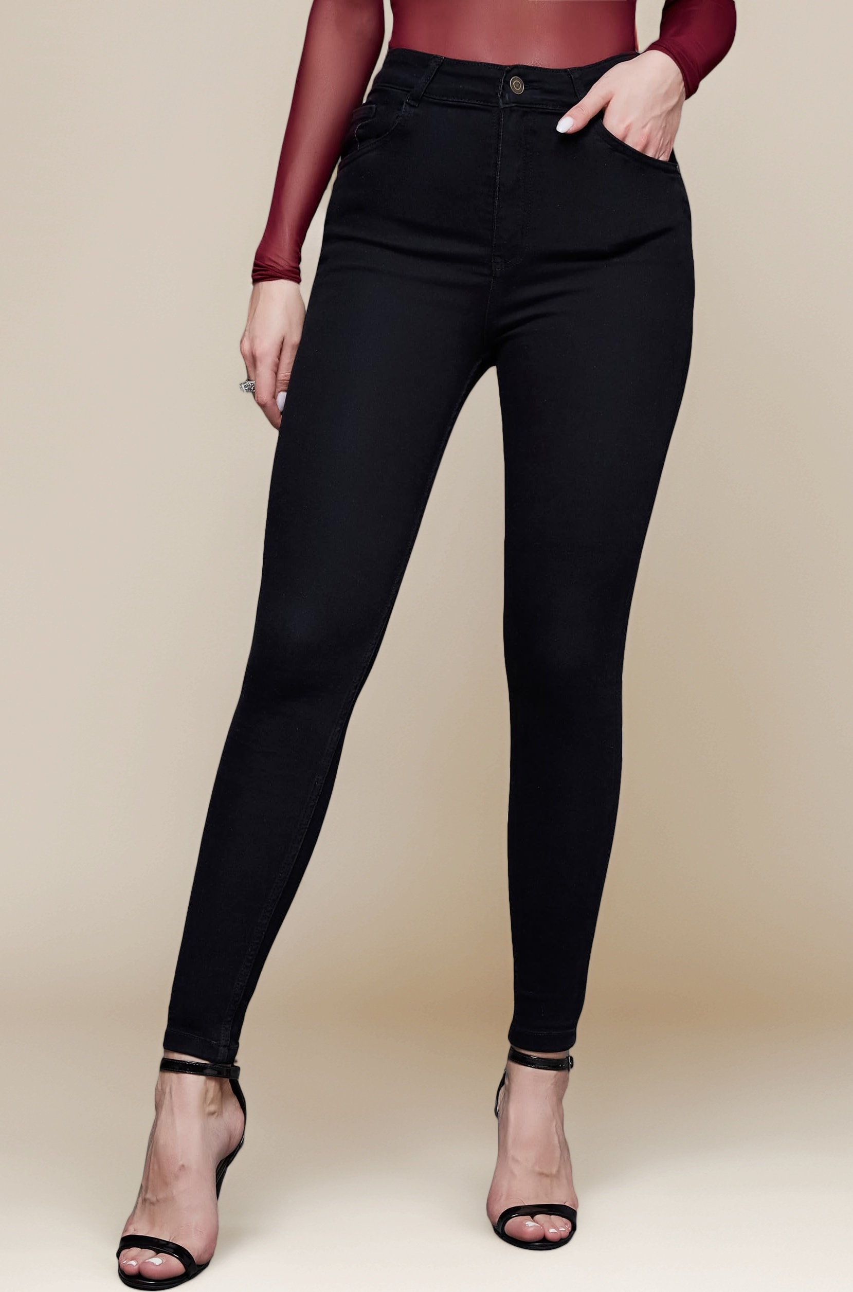 Women's Skinny High Rise Cropped Fringed Hemline Detailing Stretchable Denim Jeans