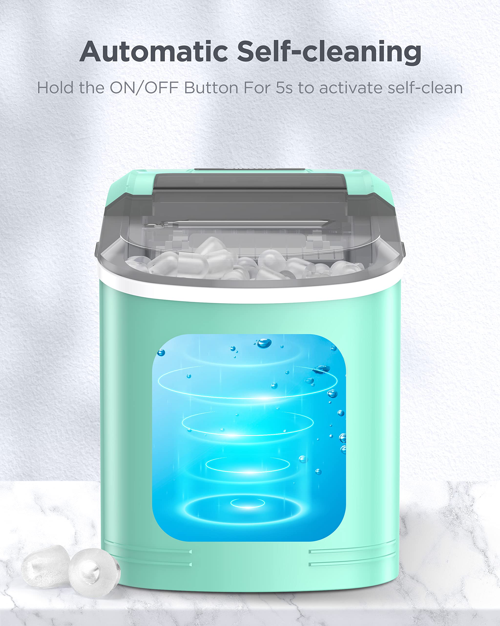 Silonn Ice Maker Machine Countertop, 26 Lbs In 24 Hours, 9 Cubes Ready In 6 Mins, Self-Clean Ice Maker Compact Portable Ice Maker With Ice Scoop And Basket on Fridge.com - View 6