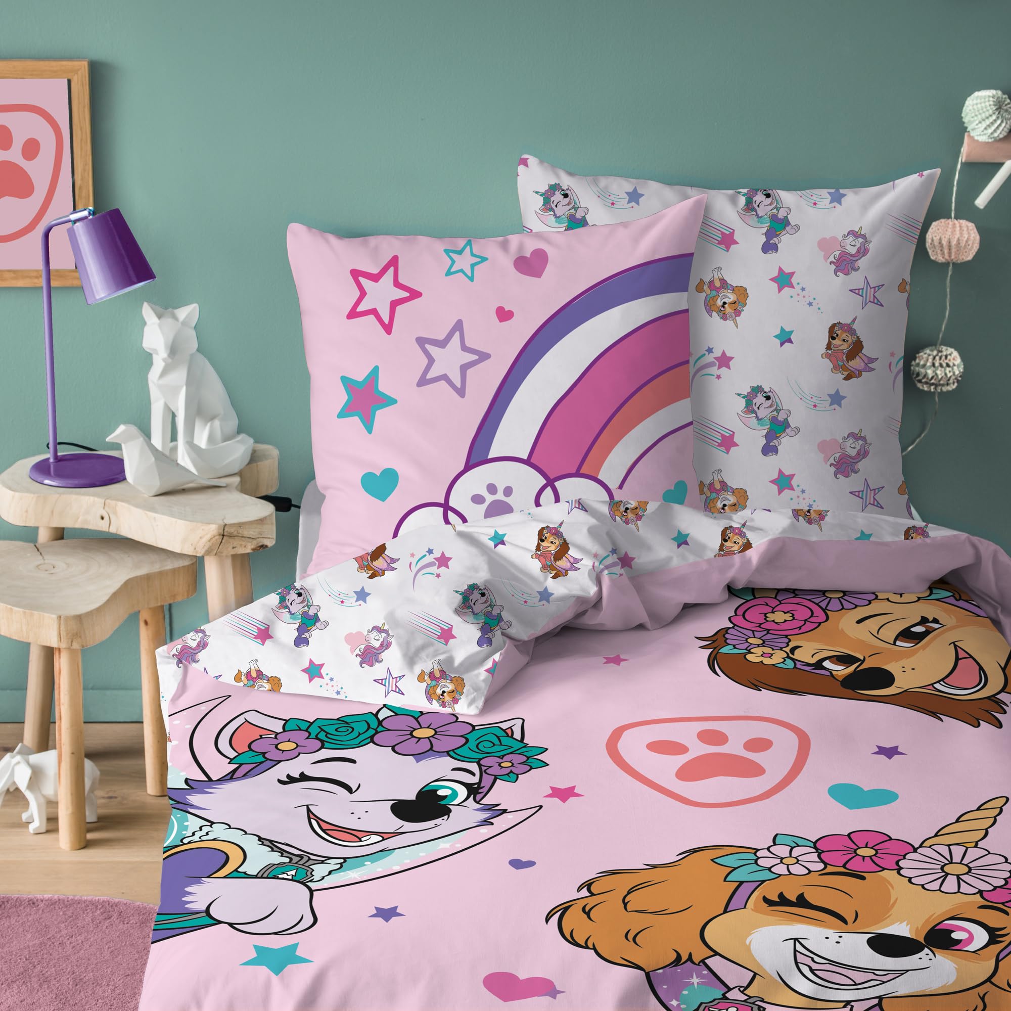 Linge de lit Pat Patrouille Licorne en pur coton certifié Oeko-TEX respectueux de la peau