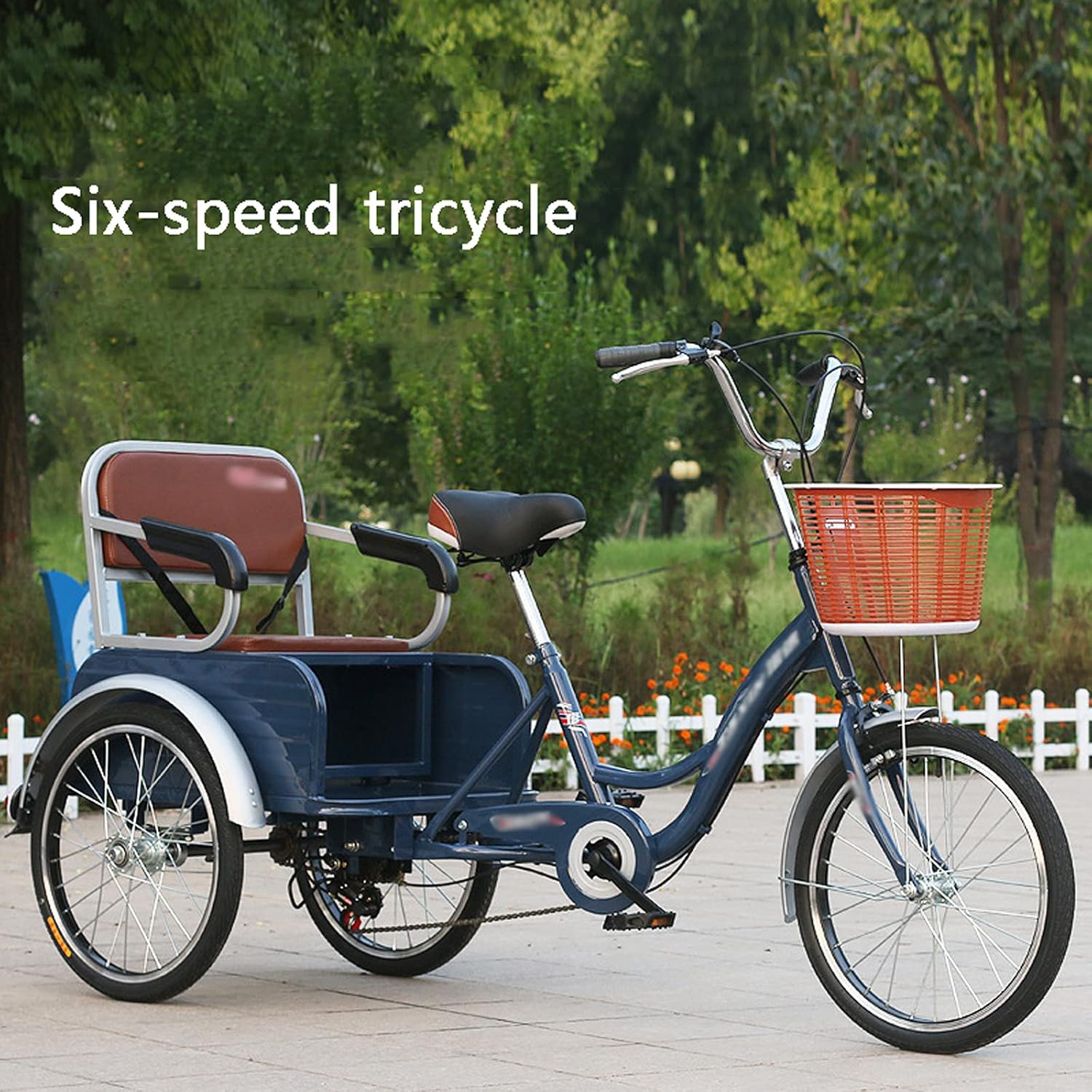 Adult Tricycle 6 Speed Three Wheel Cruiser Bike High Carbon Steel Frame Adult Bicycle with Rear Seat and Shopping Basket Traditional Design for Seniors