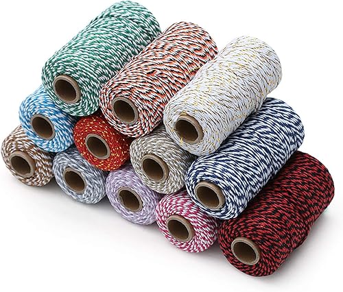 Miniatura 7 de 1 rollo de cuerda de algodón colorida de 0.079 in de 109 yardas, cuerda para panaderos, manualidades, envoltura de regalos, Navidad, boda,
