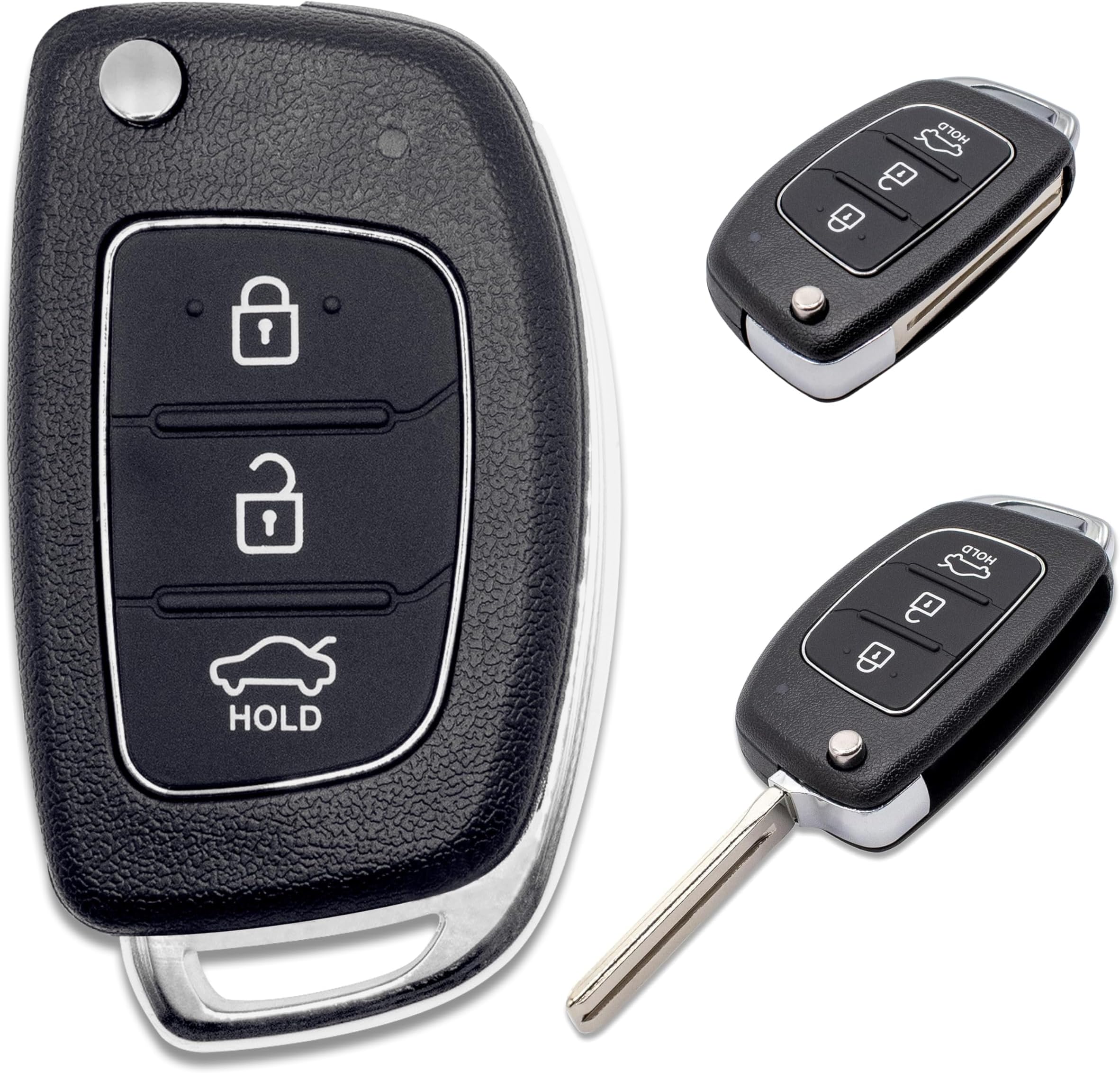 Lage Replacement Remote Car Key Shell Case with 3 buttoms and Uncut Blade Blank included Compatible with Hyunday i20 i30 i40 ix20 ix30 ix35 ix45 ix55 Tucson Santa Fe Elantra Accent (Black)