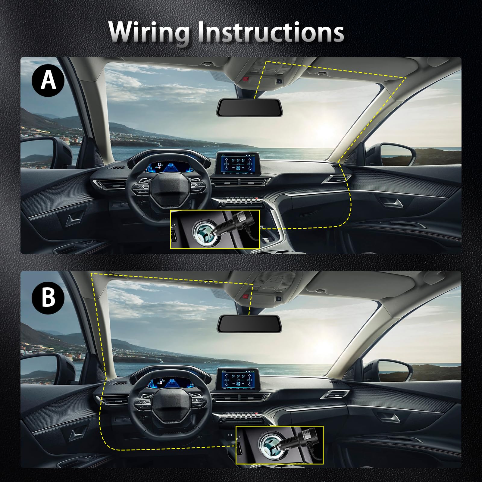 4K Podofo Dashcam Voiture Rétroviseur Écran Tactile, 9,66 Pouces Arrière et Avant Full HD 150° Avant + 120° Arrière Media DVR avec Super Vision Nocturne/G-Sensor/Capteur G/Monitor+Caméra de Recul
