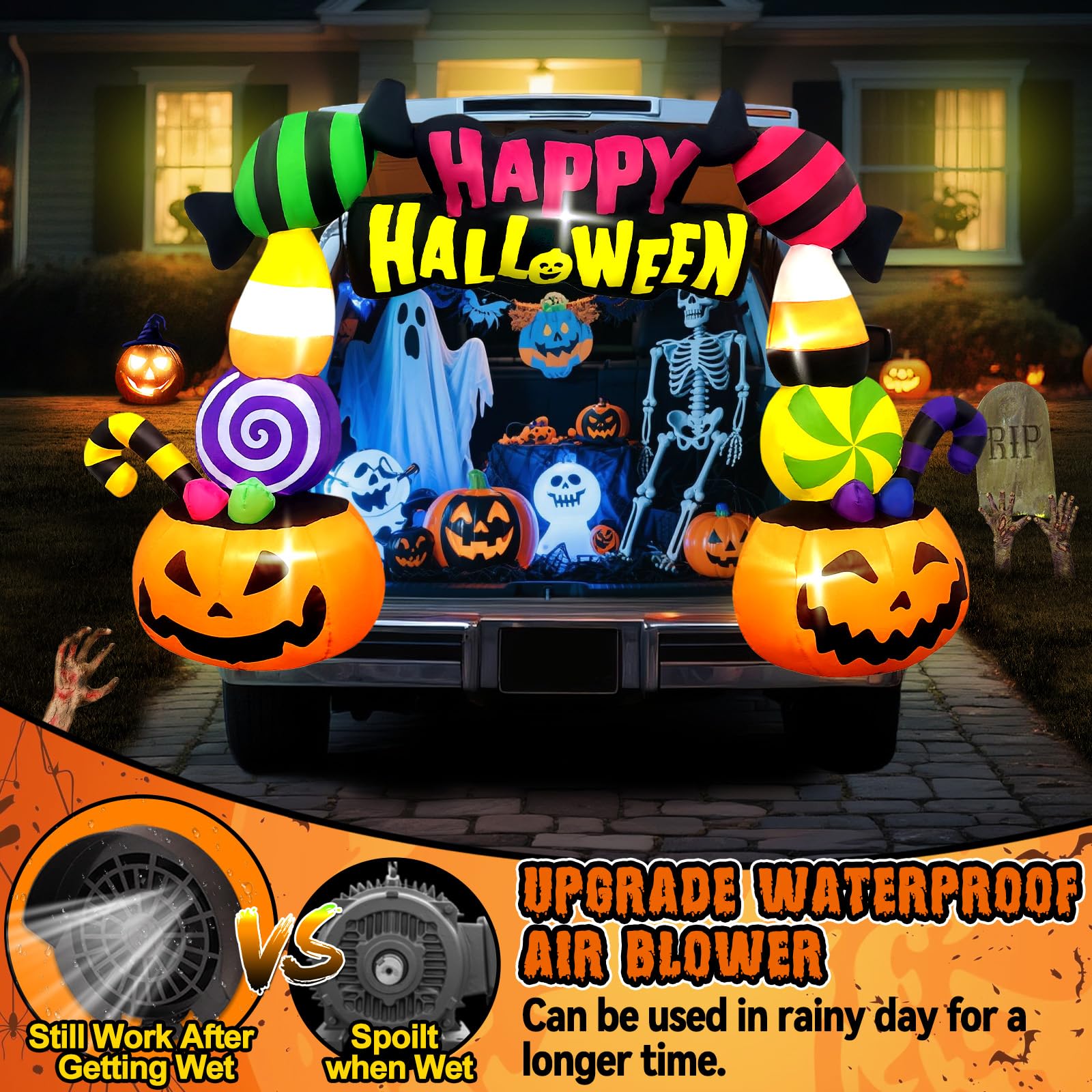 Kalolary Decorazioni gonfiabili per Il Bagagliaio o la distribuzione di Caramelle da gonfiare con luci a LED Integrate per la Decorazione di Halloween