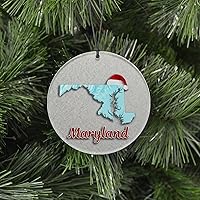 Vista 63 de Vermont Christmas Ornament - Winter Theme Featuring Snow, State Terrain Map and Santa Cap - 2025 Hanging Acrylic Disc Decoration For Tree - Unique