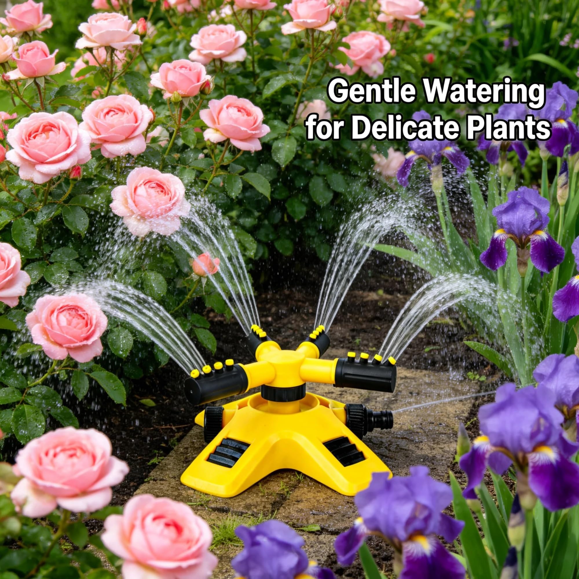 Irrigatore rotante a 360° per giardino, irrigazione automatica per aiuole, verdure, erba (4 punti, 30 m)