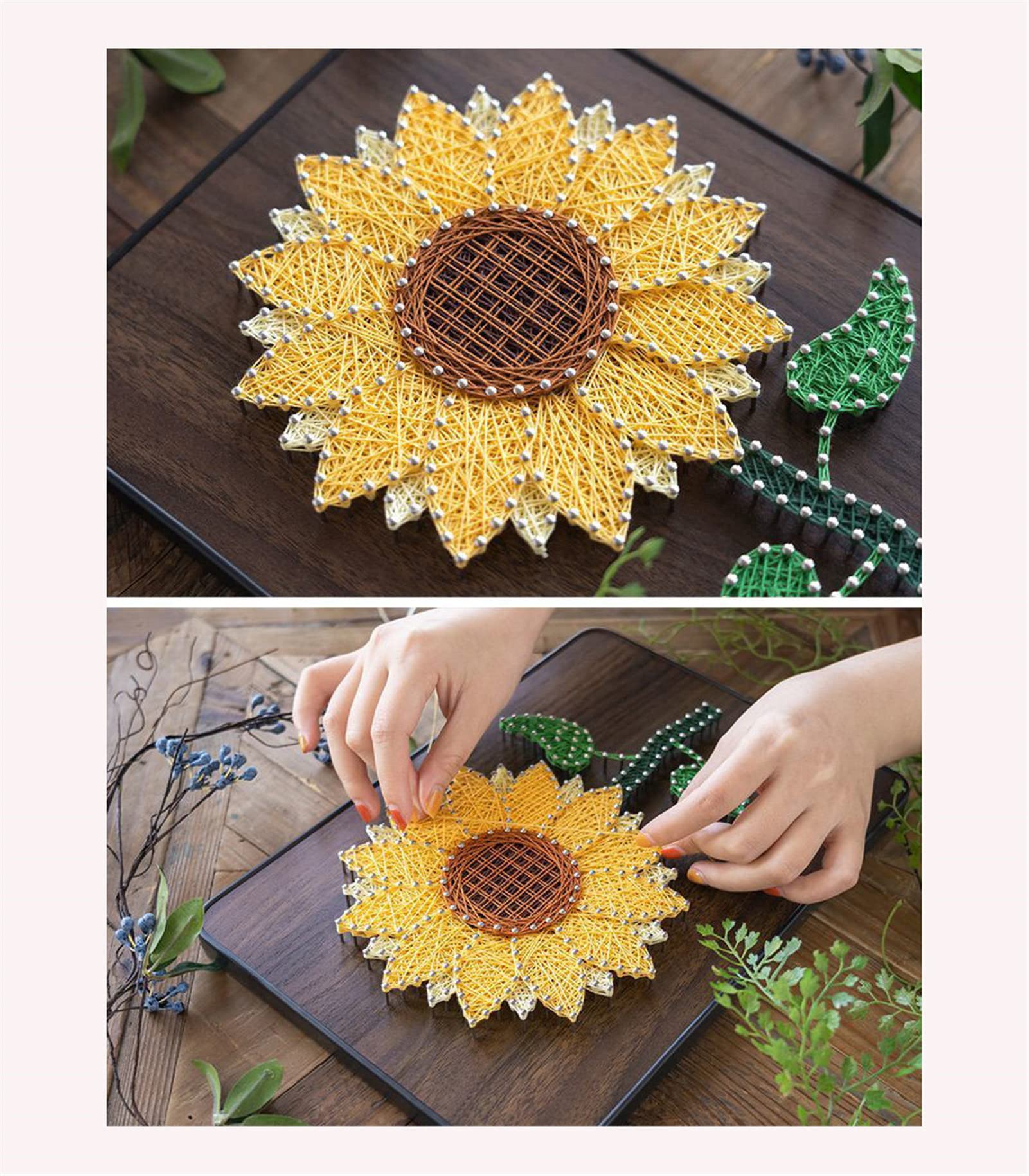 Kit fai da te String Art Kit Wooden Craft Kit DIY Adults, Kit con Accessori e Cornici, Adatto per Bambini Adulti, Adulti, Principianti, Decorazione domestica, Regalo unico (girasolio)