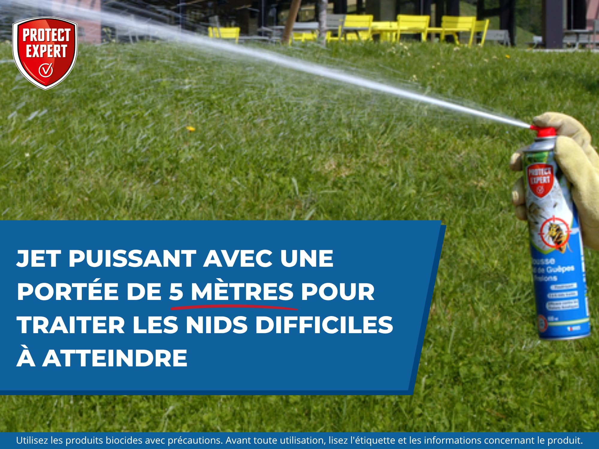 PROTECT EXPERT 4 Aérosols Anti-Guêpes & Frelons - Mousse - 4x600ml | Jet Longue Portée - Traitement à Distance - Pulvérisation Jusqu'à 3m - Action Choc & Foudroyante - GUEPMOUS600NX4