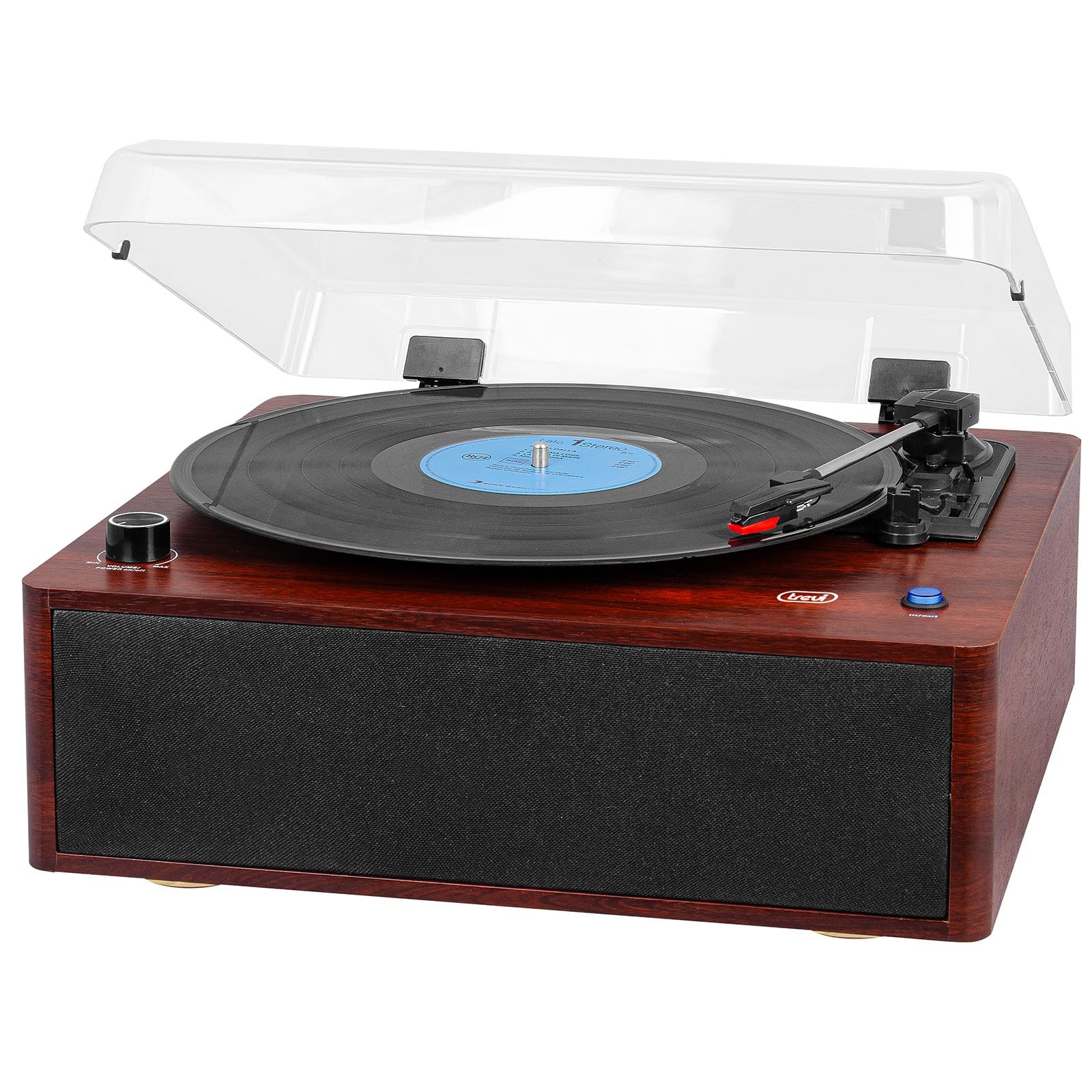 Trevi TT 1030 BT Giradischi con Mobile in Legno, Connessione Audio Wireless Entrata/Uscita, Lettore Vinili 33/45/78 Giri, Uscita RCA, Altoparlanti Incorporati