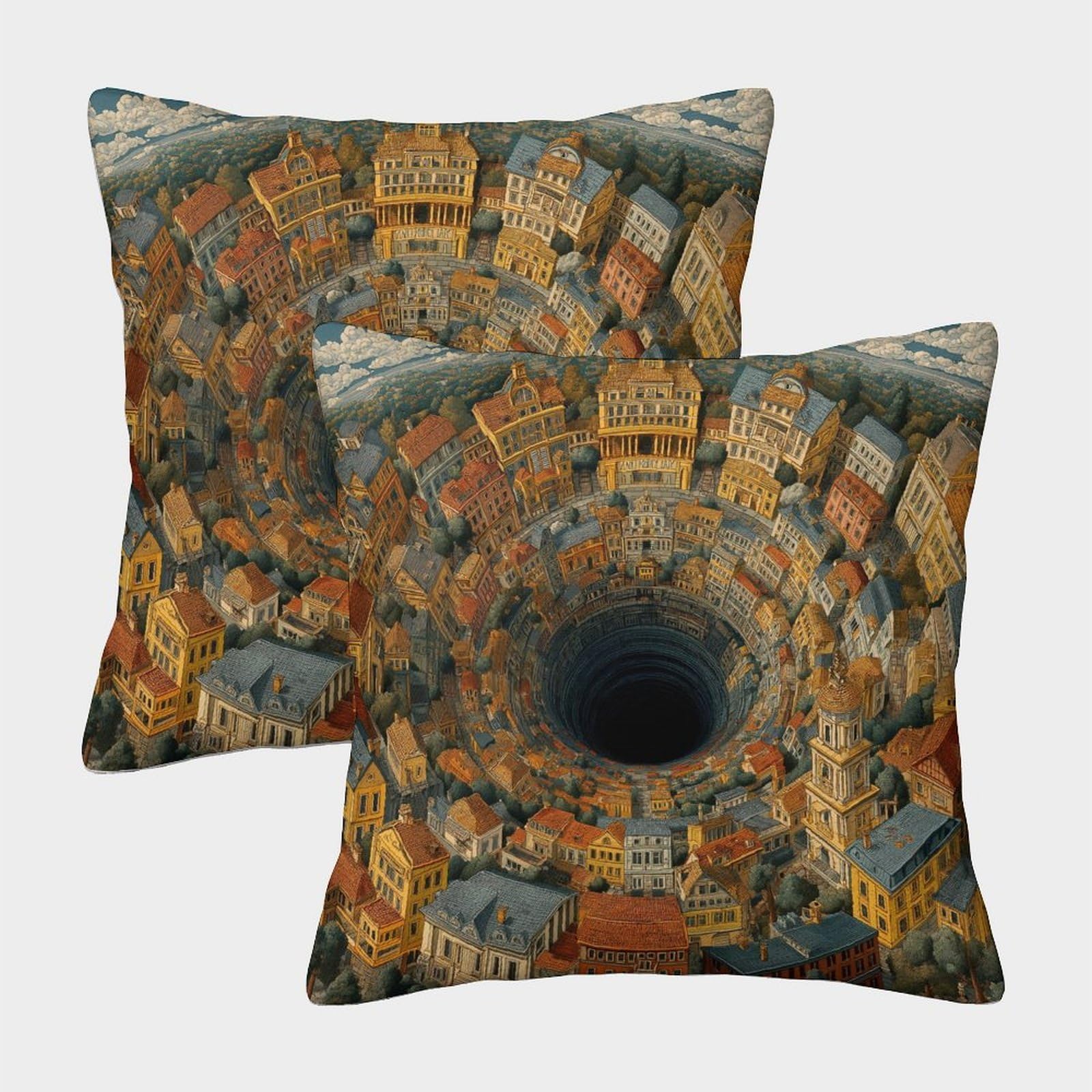 kaiyun 2 Pack World As The Theme 3D Image Printed Single-sided Cushion Cover 40x40cm