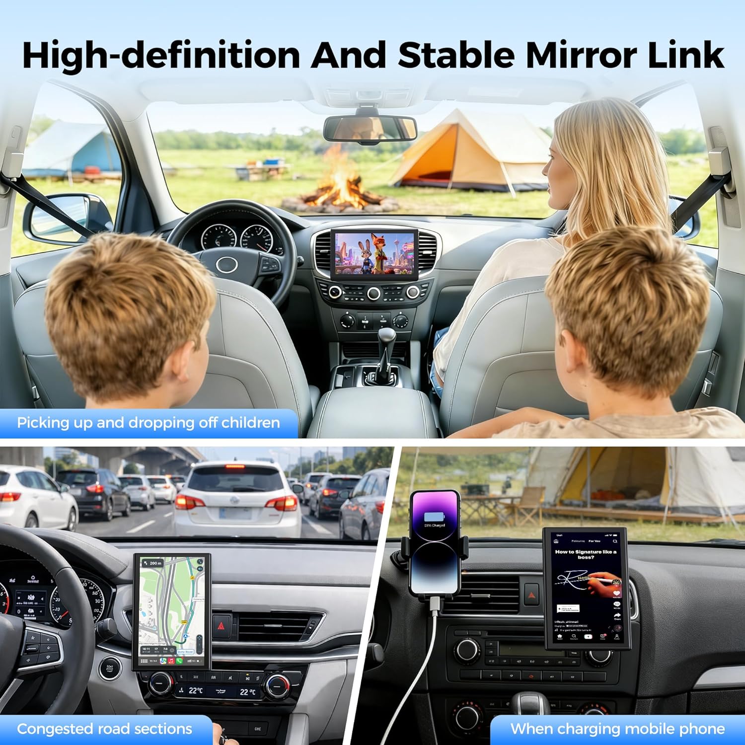 Topexplore 7" Wireless Apple CarPlay and Android Auto Screen with Magnetic Mount, Portrait/Landscape Switch, Portable Car Stereo with Bluetooth, Mirror Link, GPS, OTA Update