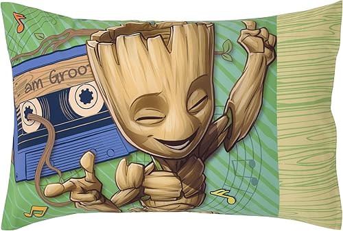 Miniatura 6 de NoJo Marvel Guardians of The Galaxy I Am Groot - Juego de cama infantil de 4 piezas verde y azul, edredón, sábana bajera ajustable, sábana encimera