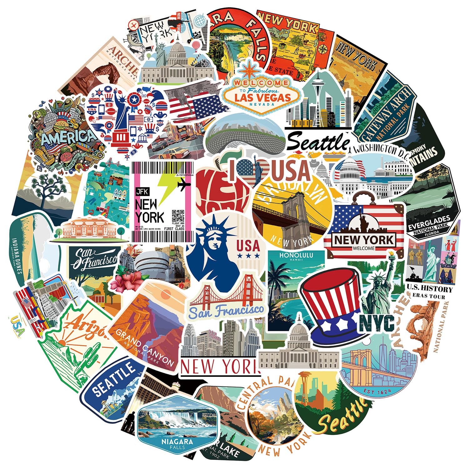 50 Adesivi Viaggio USA In Vinile - Stile Retrò, Impermeabili, Per Valigie, Laptop, Skateboard - Foto 9