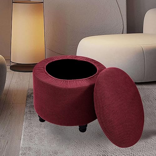 Miniatura 2 de Funda otomana redonda elástica, funda otomana redonda, de jacquard, plegable, plegable, cubierta otomana redonda, reposapiés, funda protectora para
