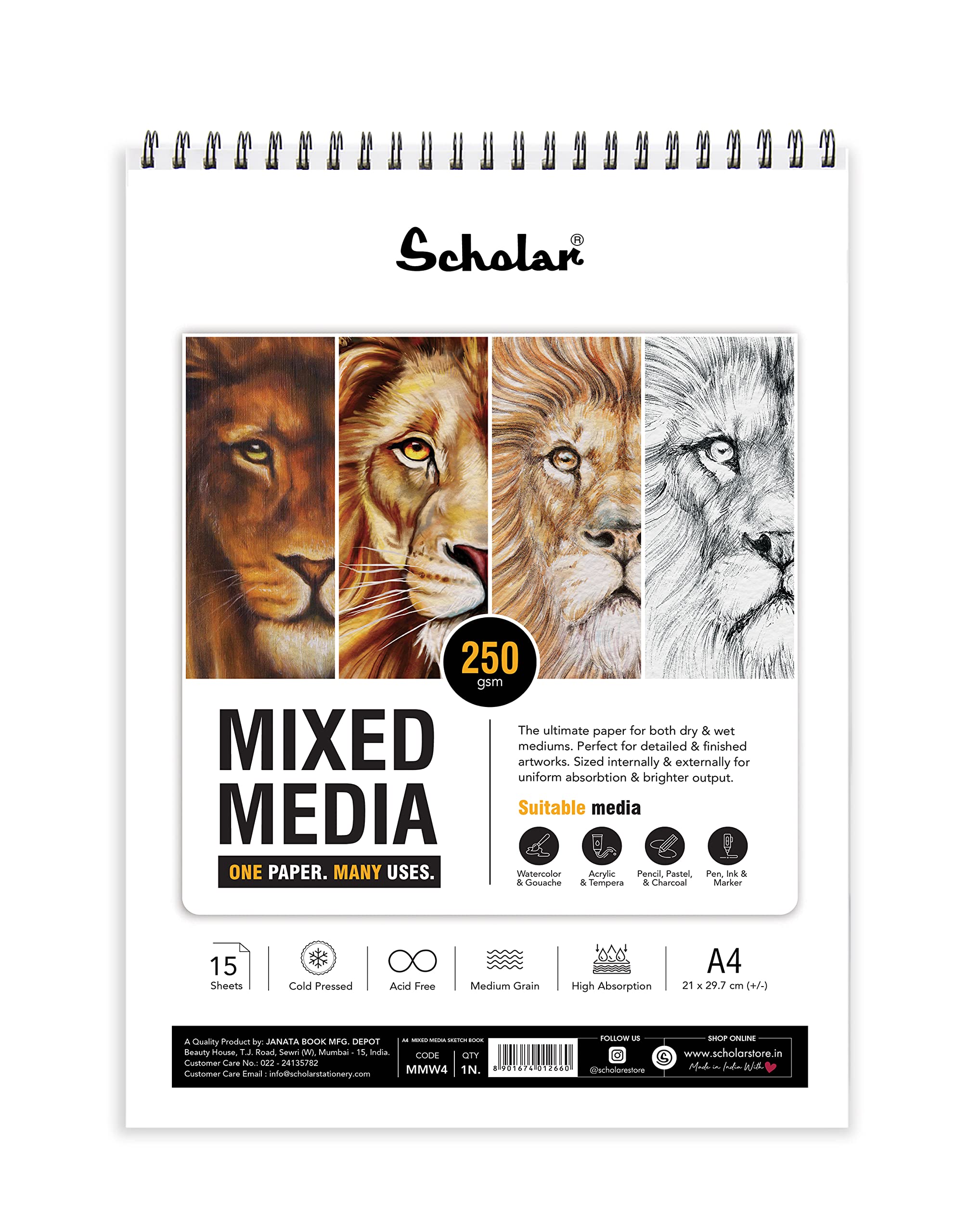 Scholar Mixed Media Pad (250 GSM Cold Pressed Medium Grain) (Wiro) (A4) (MMW4) (B09TGQCGB1) Amazon Price History, Amazon Price Tracker