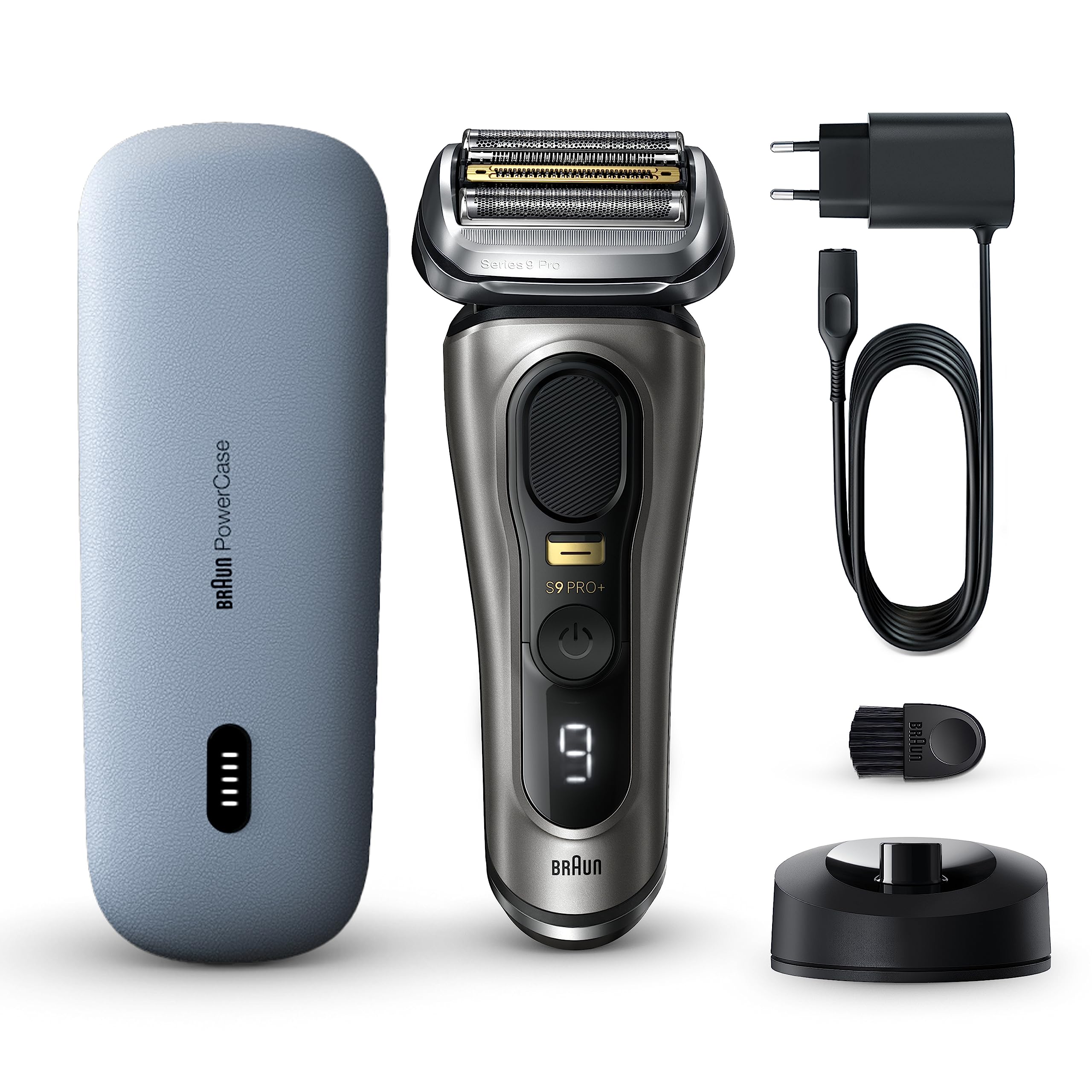 Braun Series 9 PRO +, Rasoio Elettrico Barba, Rifinitore di Precisione, con PowerCase, Batteria Litio Ion, 100% Impermeabile, Braun Serie 9 Pro +, Idea Regalo, 9525s Grafite