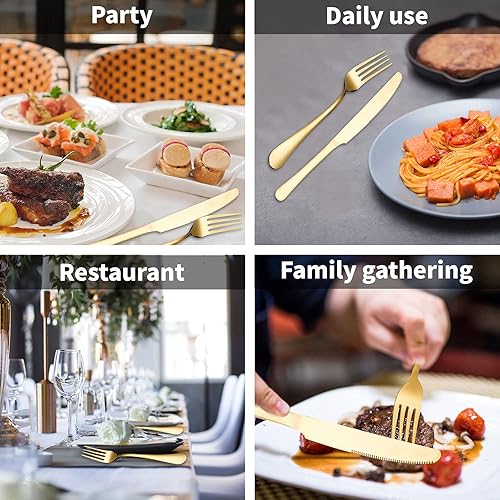 Miniatura 6 de Budvibe Juego de 24 cubiertos para 6 cubiertos con soporte acero inoxidable resistente pulido espejo paquete de regalo para el hogar bodas hoteles